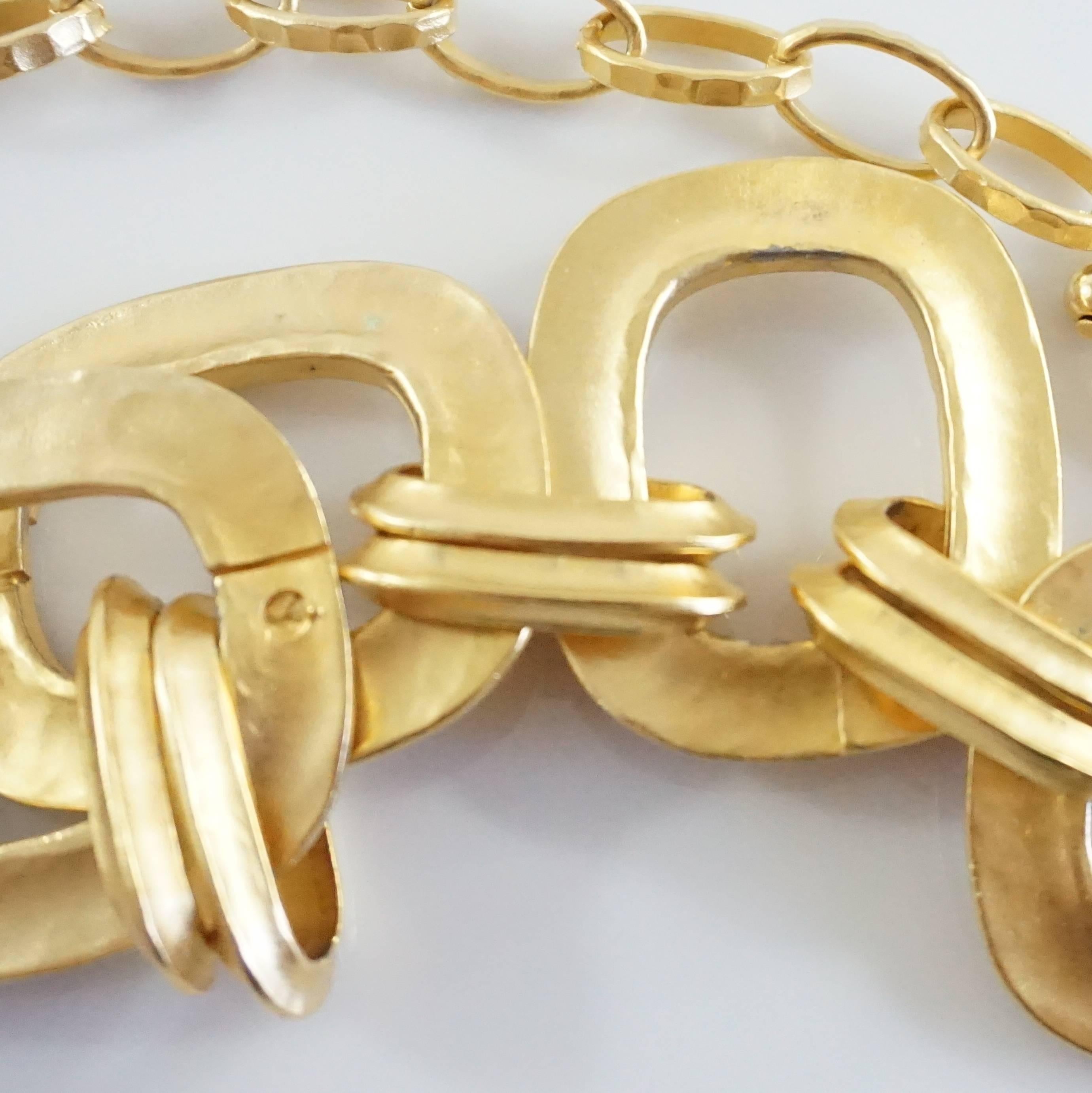 Kenneth Jay Lane Hammered Gold Chunky Link Necklace  1