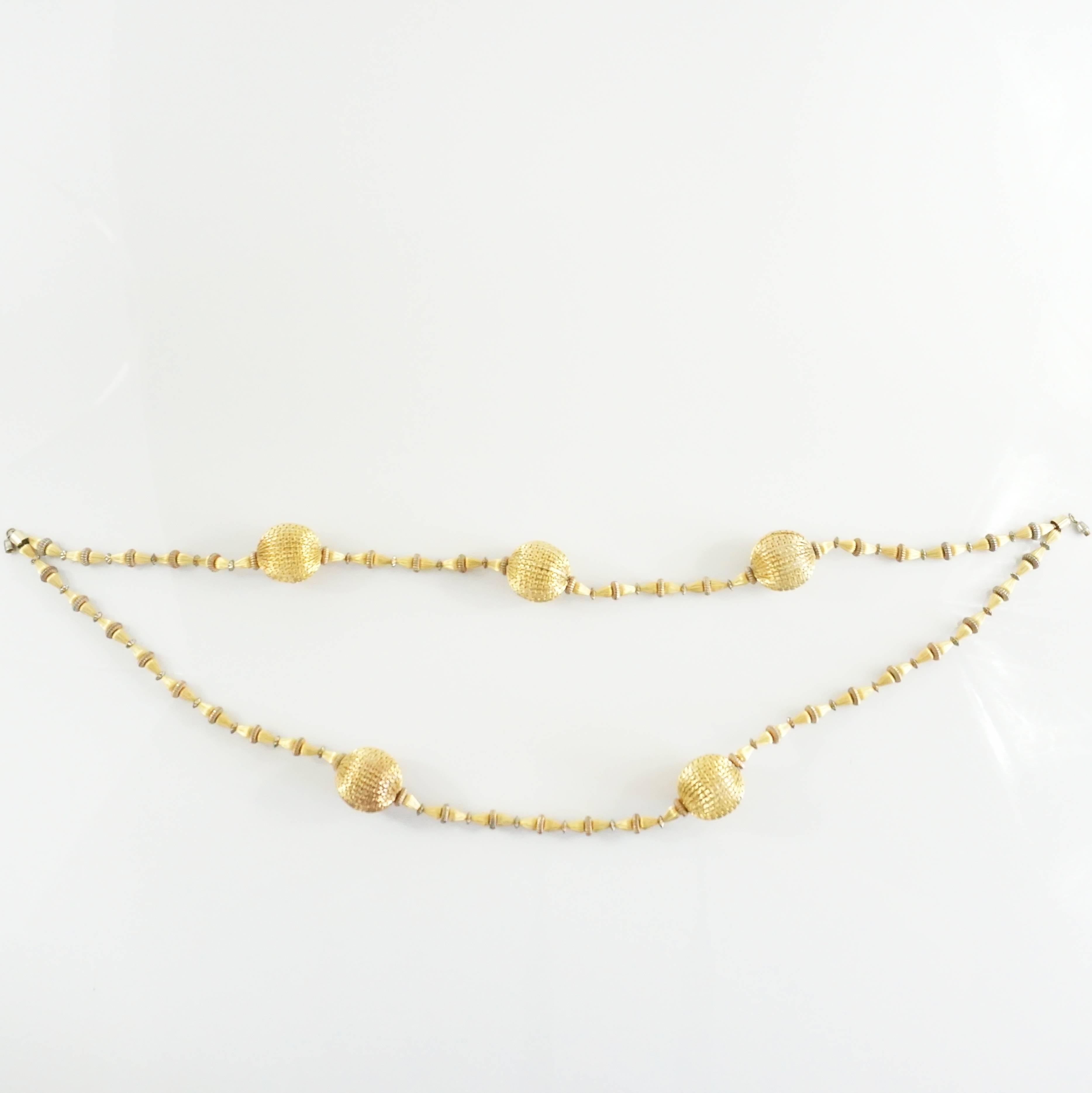 Vintage Gold Double Strand Ball Necklace - circa 1970's In Excellent Condition In West Palm Beach, FL