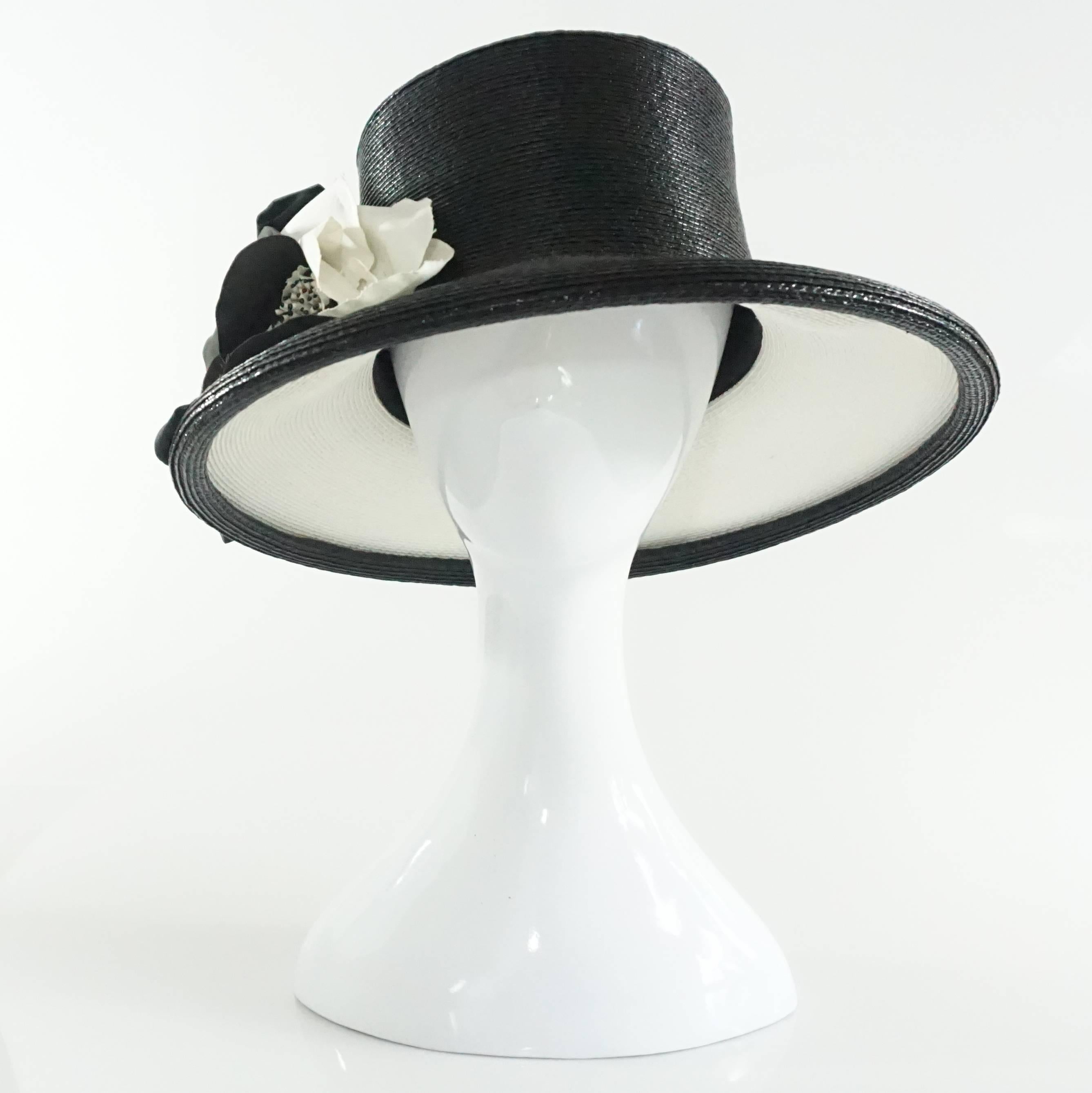 Suzanne Couture Millinery Black Gloss Straw Hat with Silk Flower 3