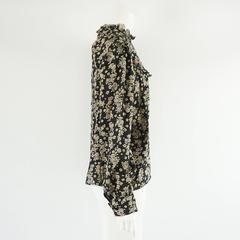 Valentino Black and Tan Floral Blouse with Cuff Links - L - 1980's