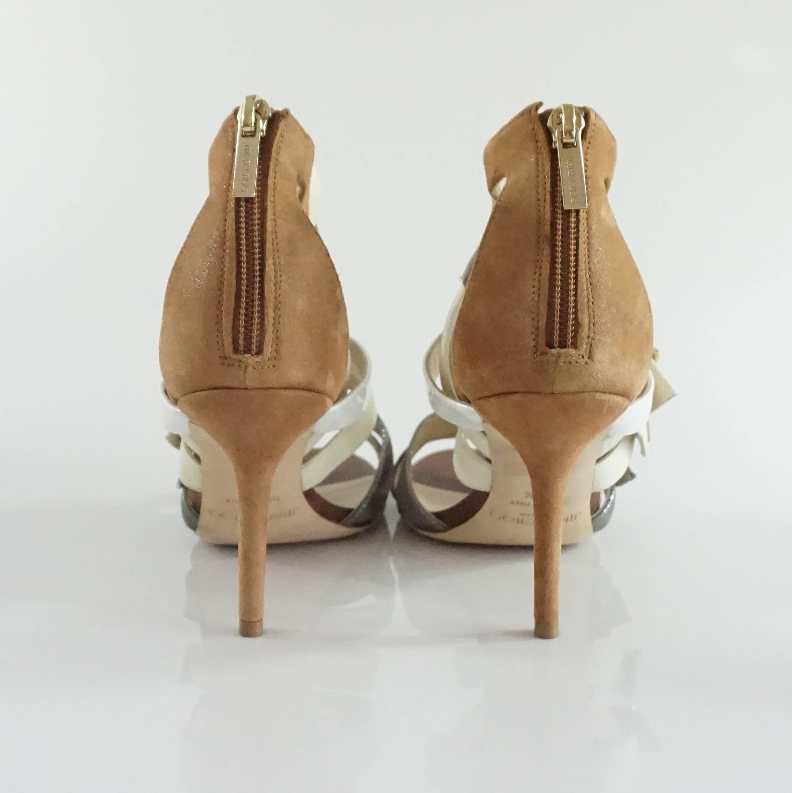Jimmy Choo Earthtones Strappy Bootie Sandal, Size 38.5 In Good Condition In West Palm Beach, FL