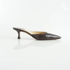 Manolo Blahnik Chocolate Brown Crocodile Slides - 38