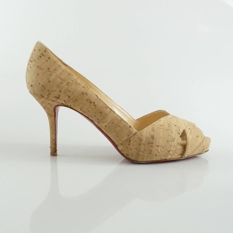 Christian Louboutin Cork PeepToe Pumps 37 For Sale at 1stDibs