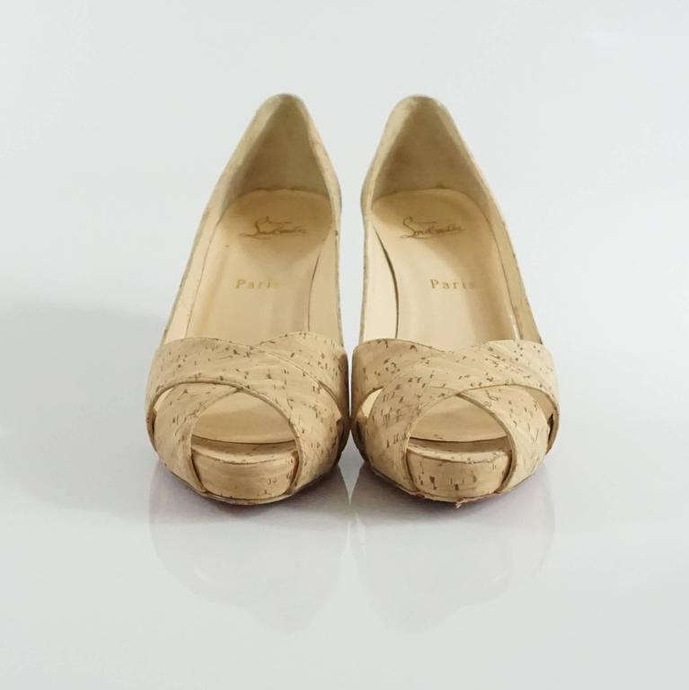 Christian Louboutin Cork PeepToe Pumps 37 For Sale at 1stDibs