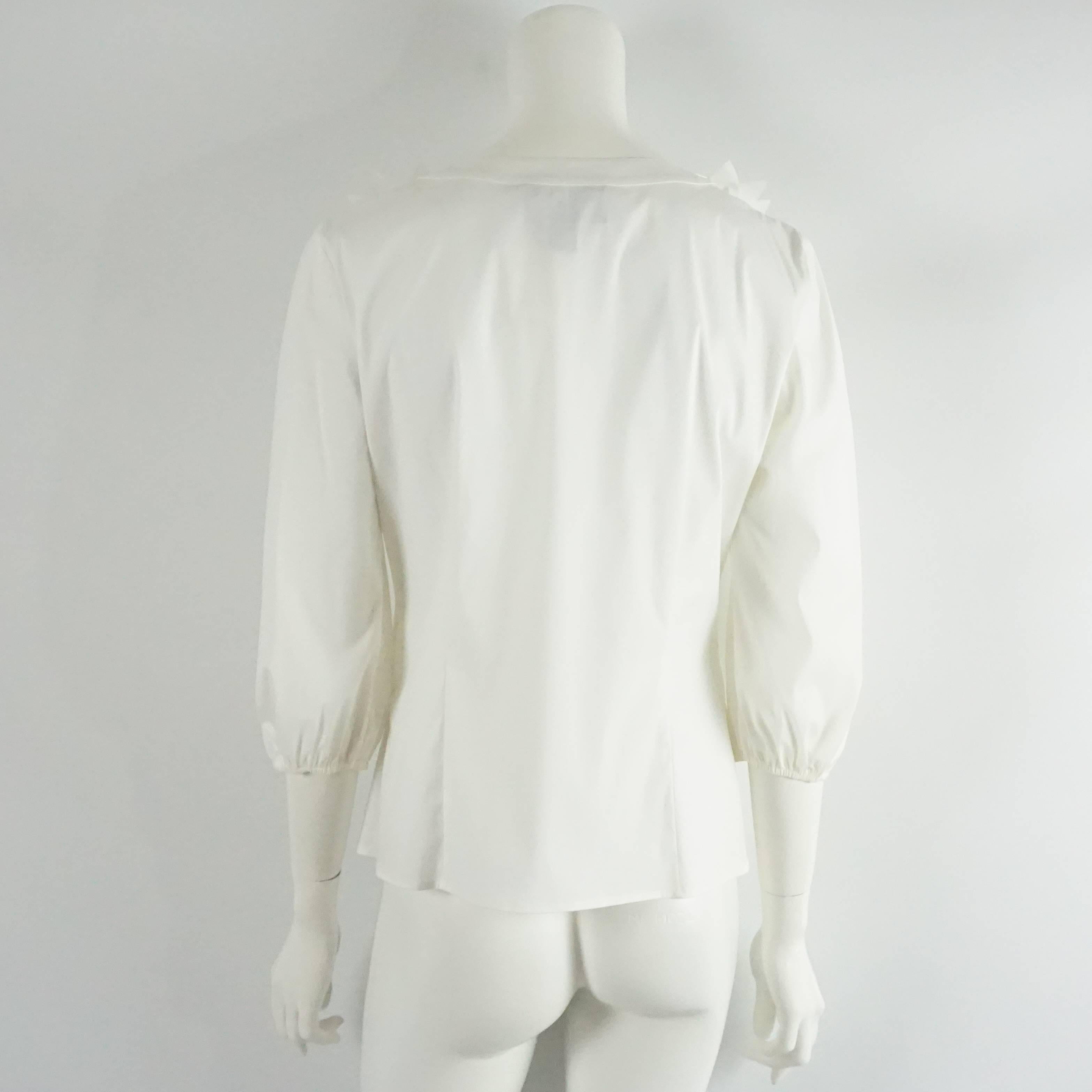 Beige St. John Couture White Cotton with Black Detailing 3/4 Sleeve Blouse - 6