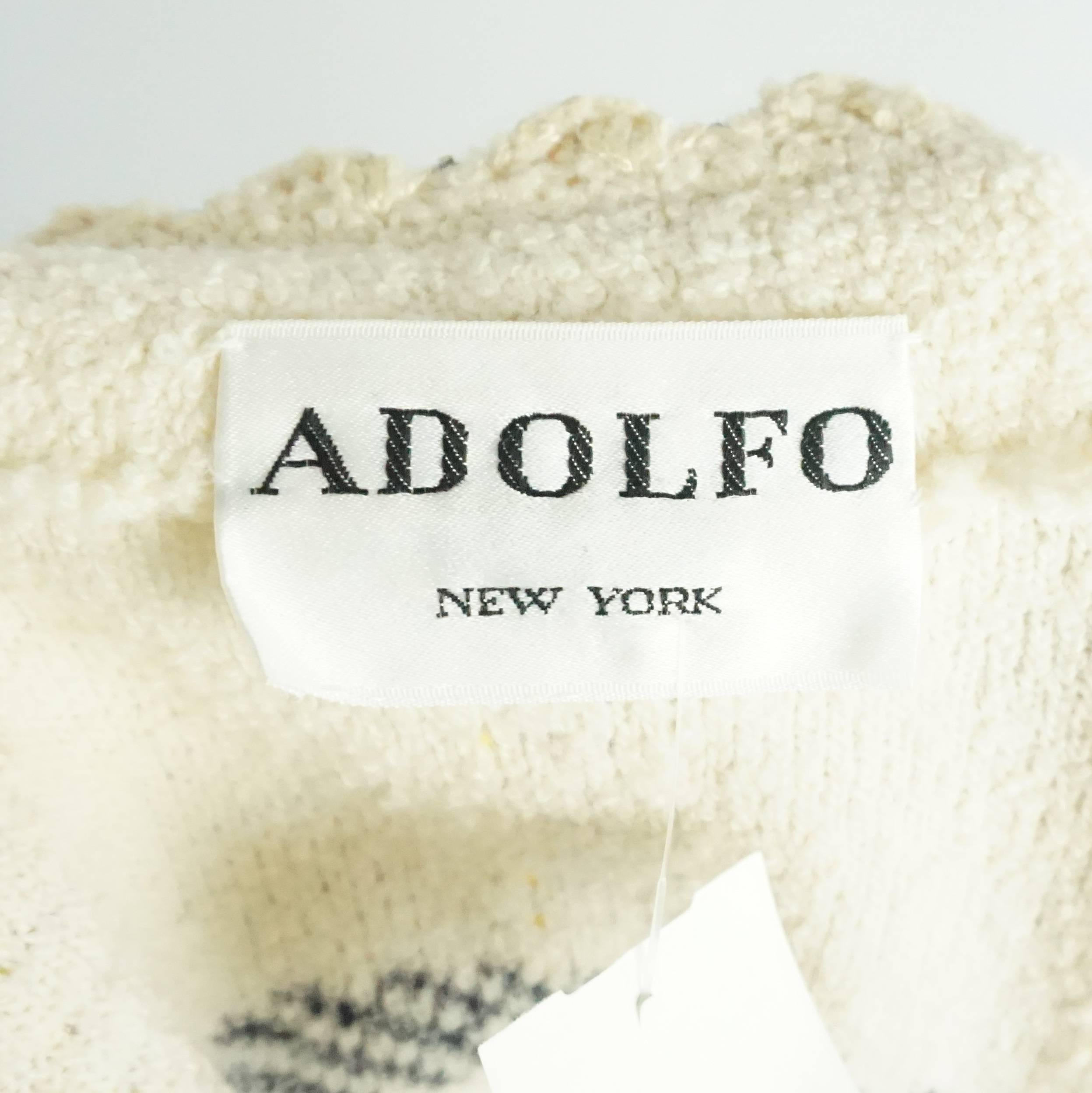 Women's Adolfo Ivory and Multi Window Pane Knit Jacket - M 
