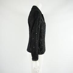 Badgley Mischka Black Lace and Rhinestone Jacket with Lace Up Sides - 12