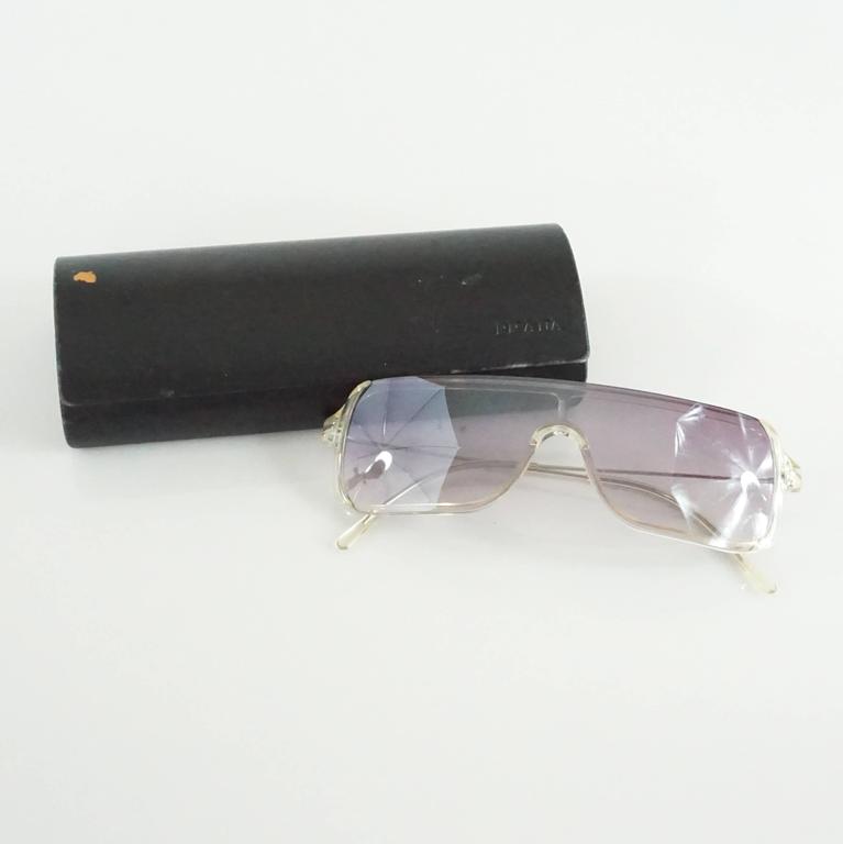 Prada Clear Rectangular Sunglasses with Purple Tinted Lenses at 1stDibs ...