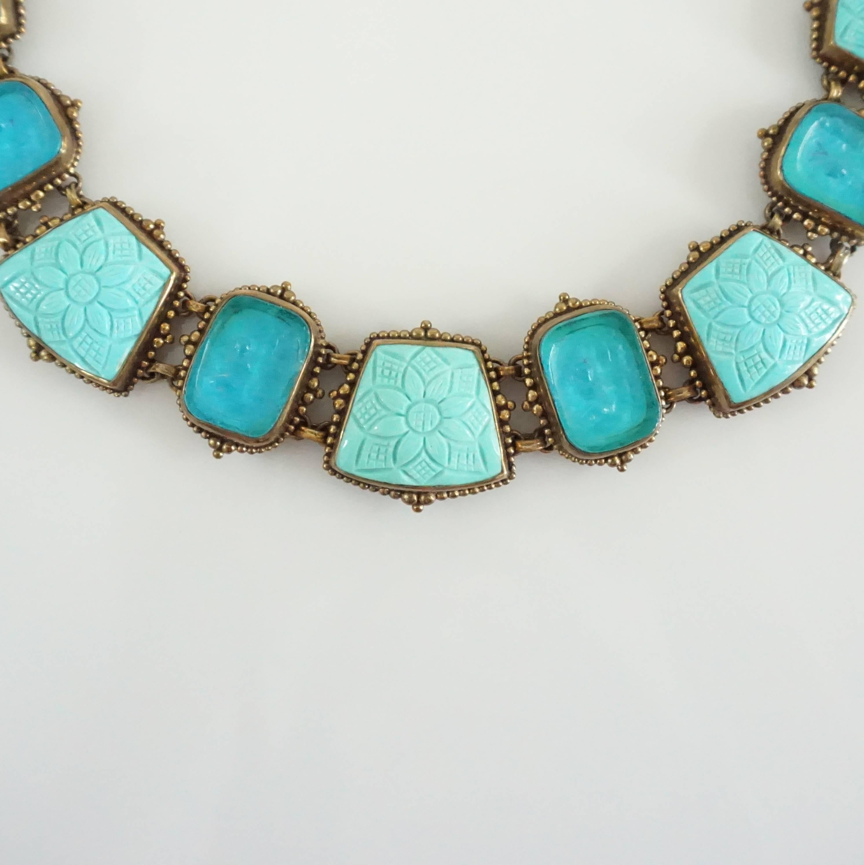 Stephen Dweck Intaglio Turquoise and Crystal Quartz Bronze Stone Necklace In New Condition In West Palm Beach, FL