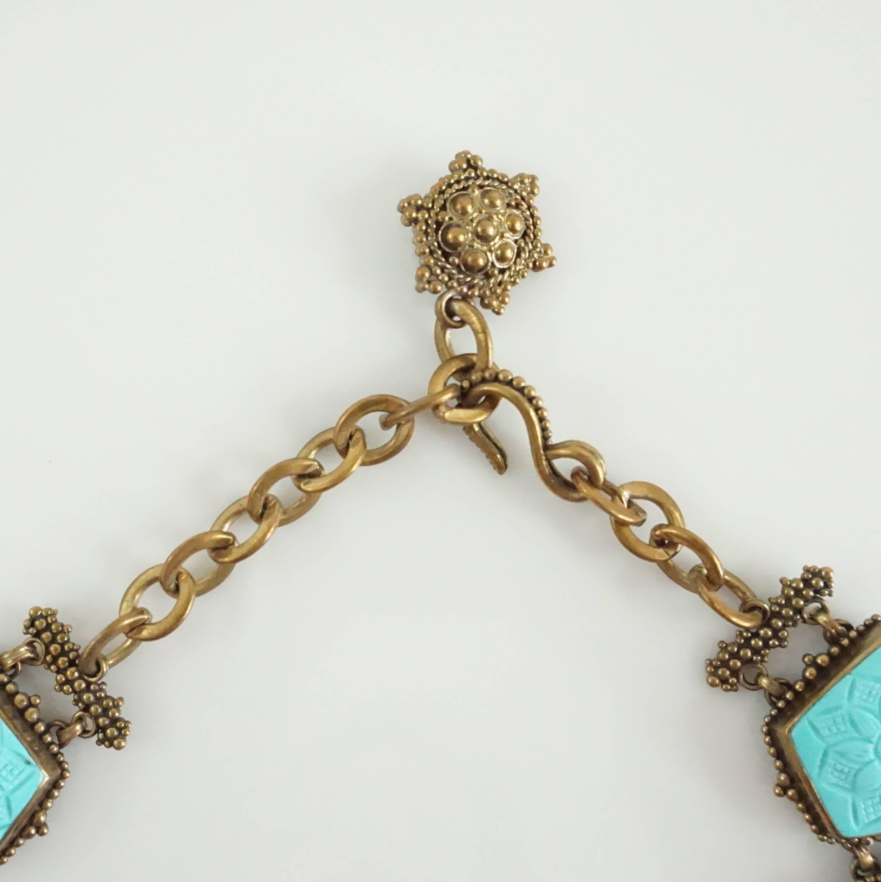 Women's Stephen Dweck Intaglio Turquoise and Crystal Quartz Bronze Stone Necklace