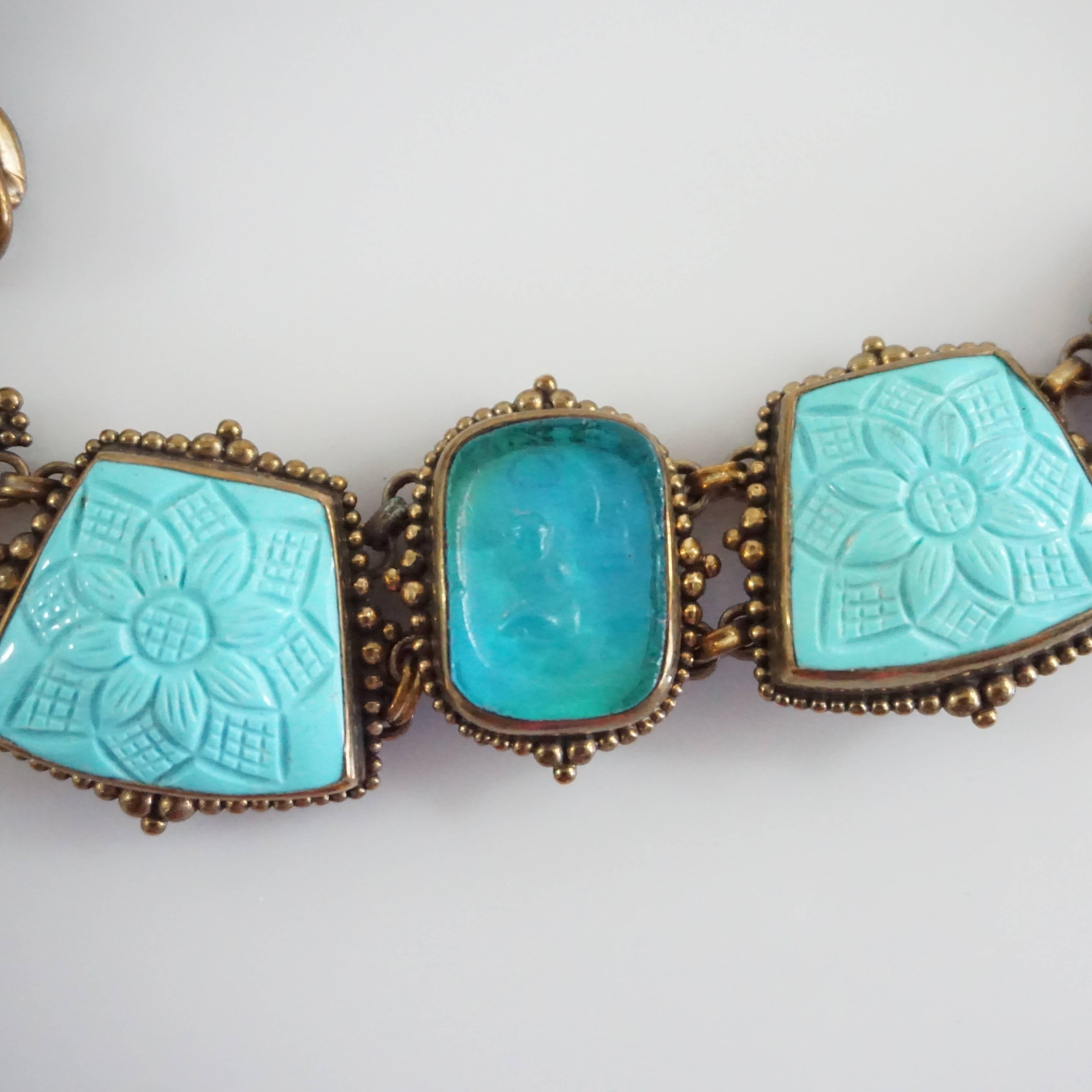 Stephen Dweck Intaglio Turquoise and Crystal Quartz Bronze Stone Necklace 3