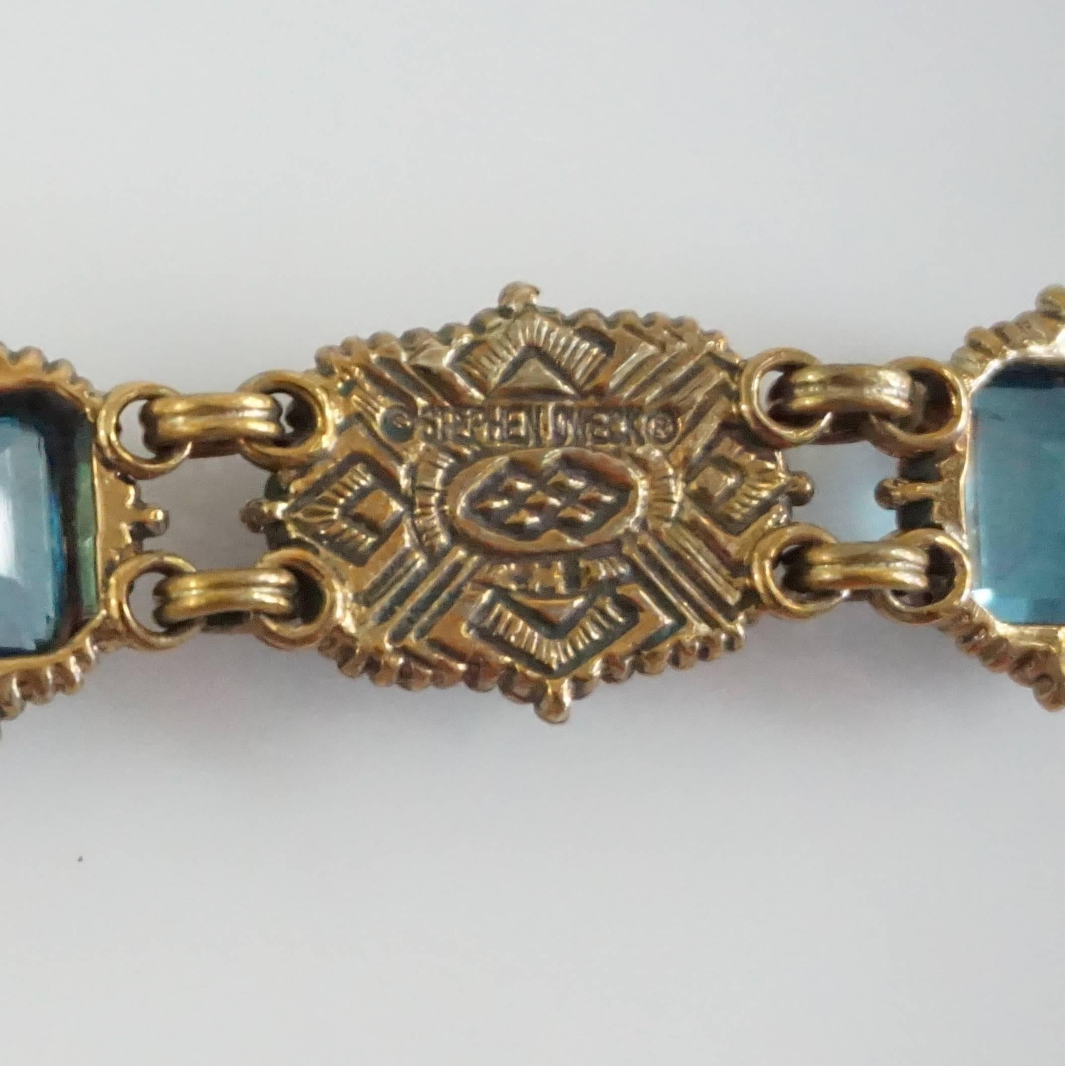 Emerald Cut Stephen Dweck 2001 Blue Topaz Crystal Quartz Bronze Bracelet   For Sale