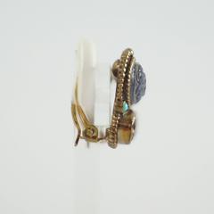 Stephen Dweck Smoky Quartz Blue Turquoise Clip Earrings with Bronze