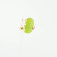 Replica Green Spiral with a Pink Stone Clip Earrings with Gold Detailing