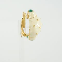 Maresca Cream with Green Stones and Gold Detailing Shell Shaped Clip Earrings