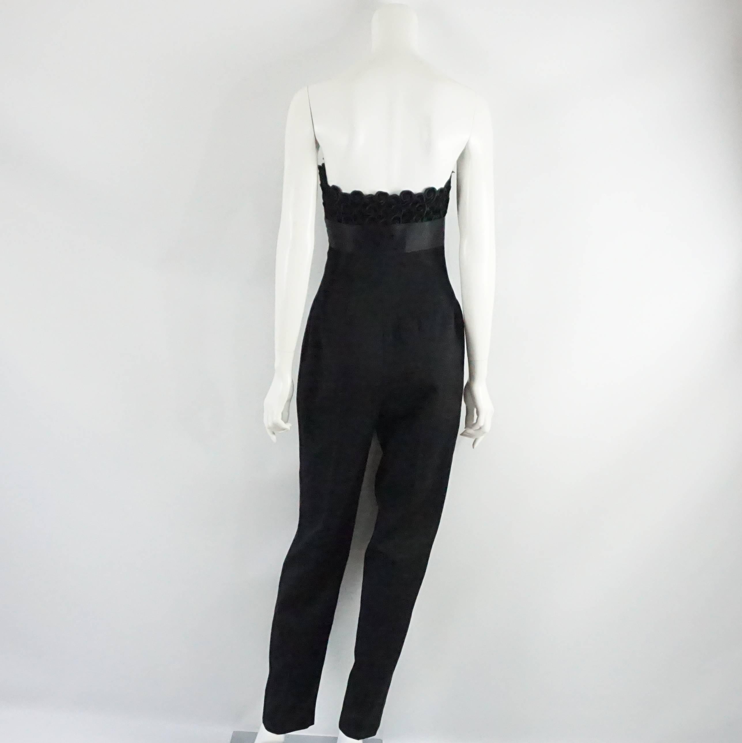 Givenchy Couture Black Wool and Velvet Jumpsuit with Bolero, Size 38 In Excellent Condition In West Palm Beach, FL