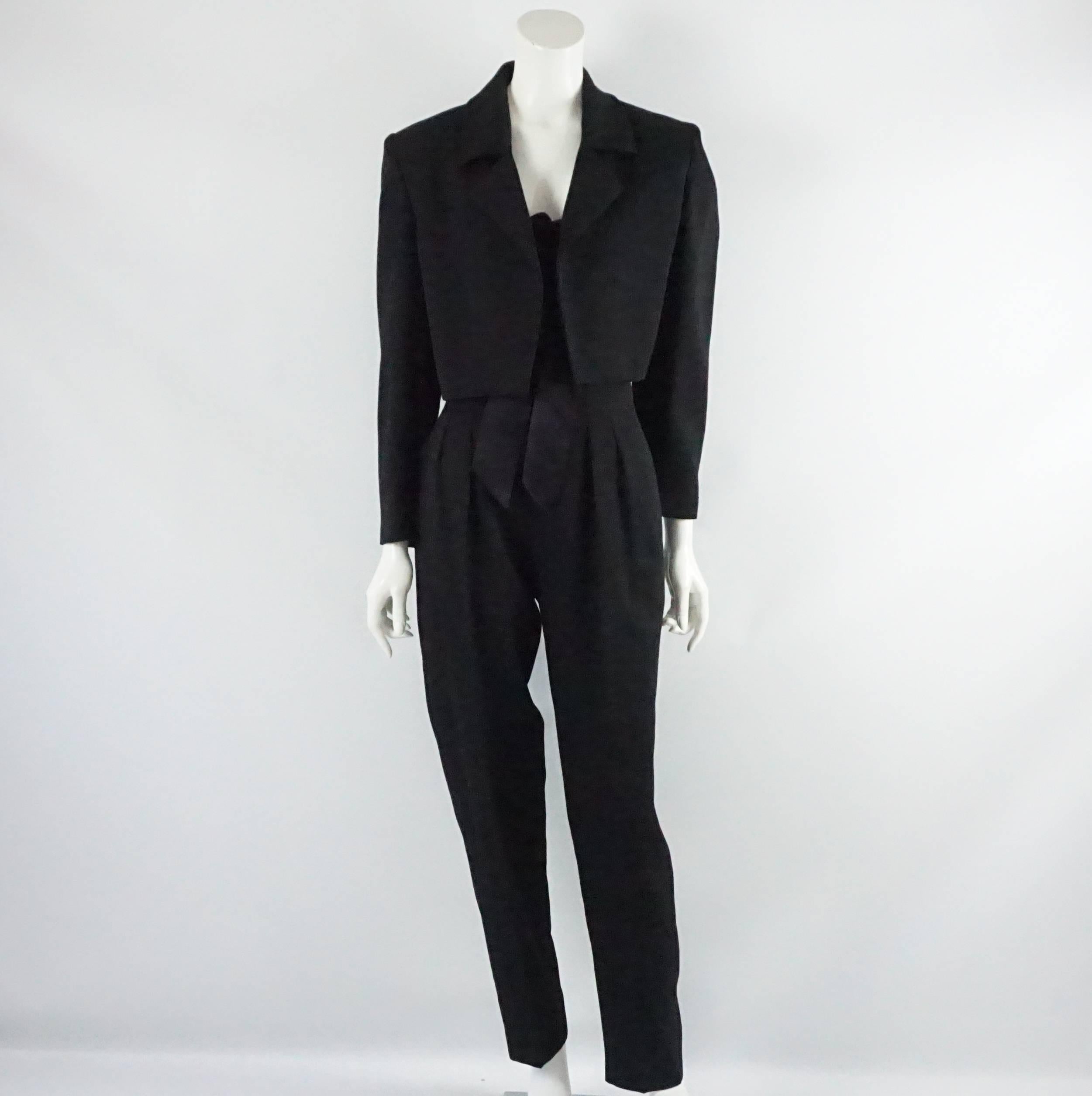 Givenchy Couture Black Wool and Velvet Jumpsuit with Bolero, Size 38 1