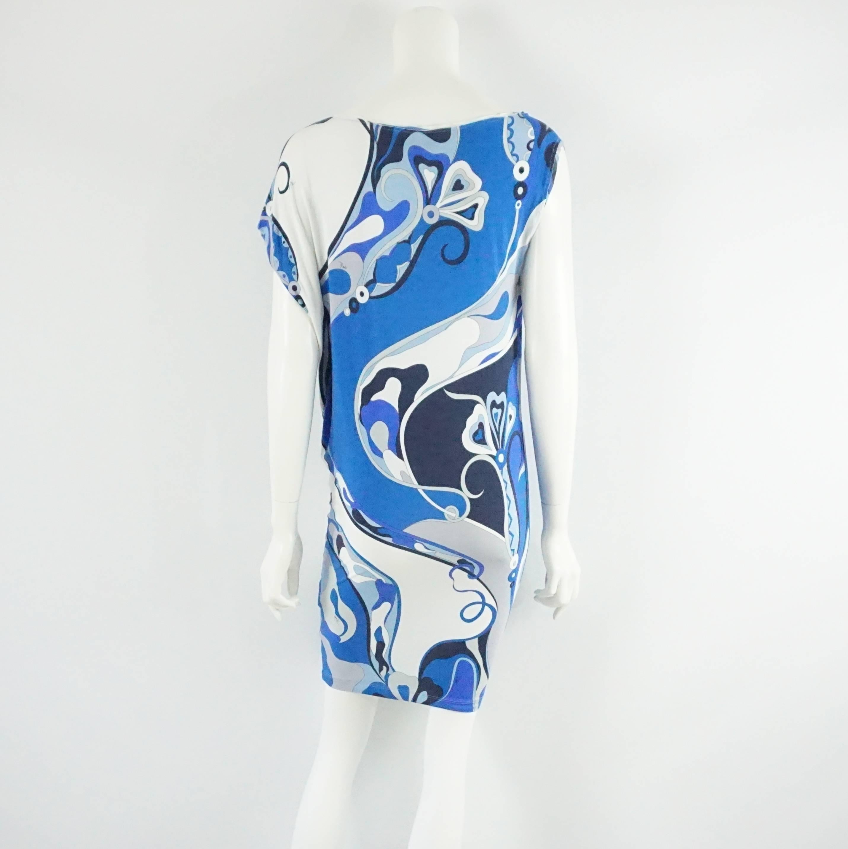 Emilio Pucci Blue and White Print Viscose Dress - 4 In Excellent Condition In West Palm Beach, FL