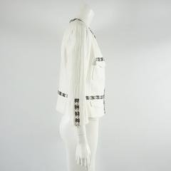 Chanel White Cotton Jacket with Black Beaded Trim, Size 46