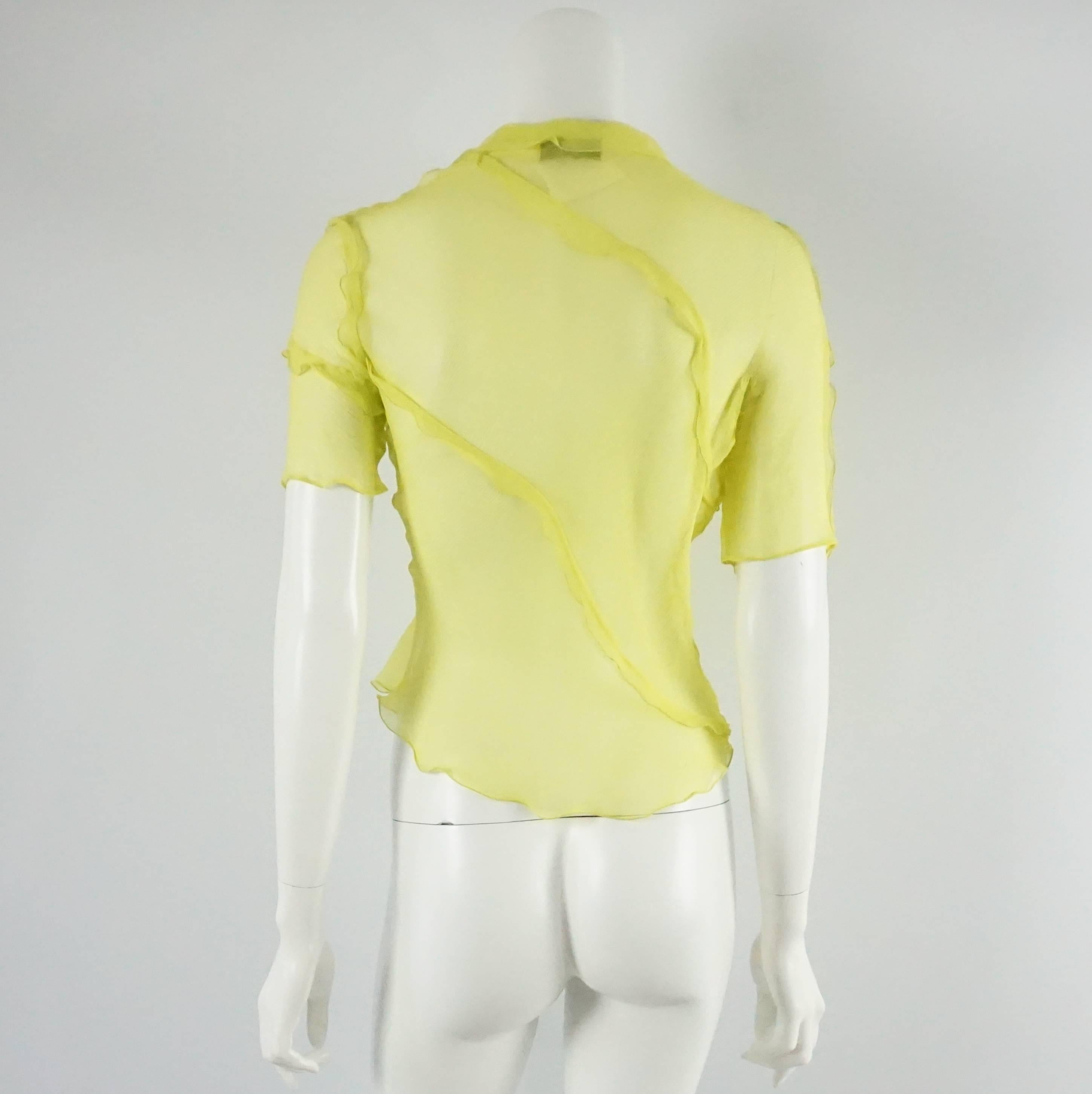 Fendi Yellow Silk Chiffon Short Sleeve Top with Ruffles - S In Excellent Condition In West Palm Beach, FL