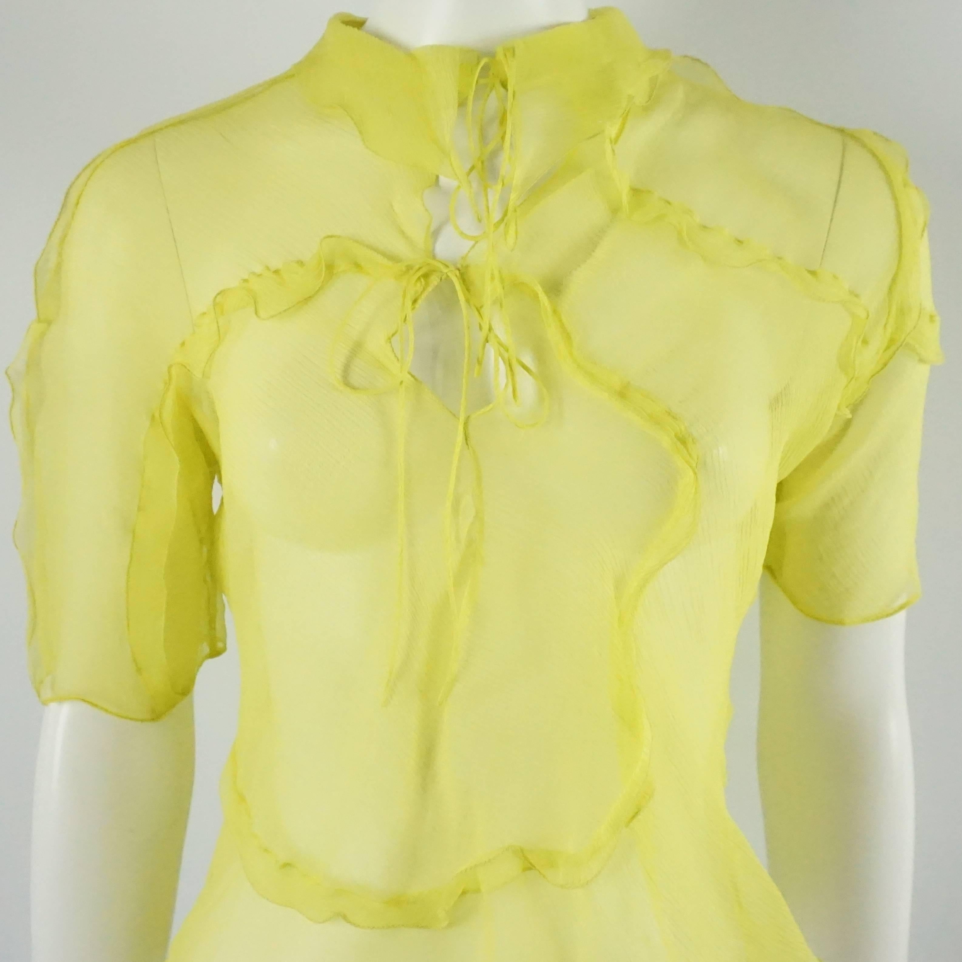 Fendi Yellow Silk Chiffon Short Sleeve Top with Ruffles - S 1