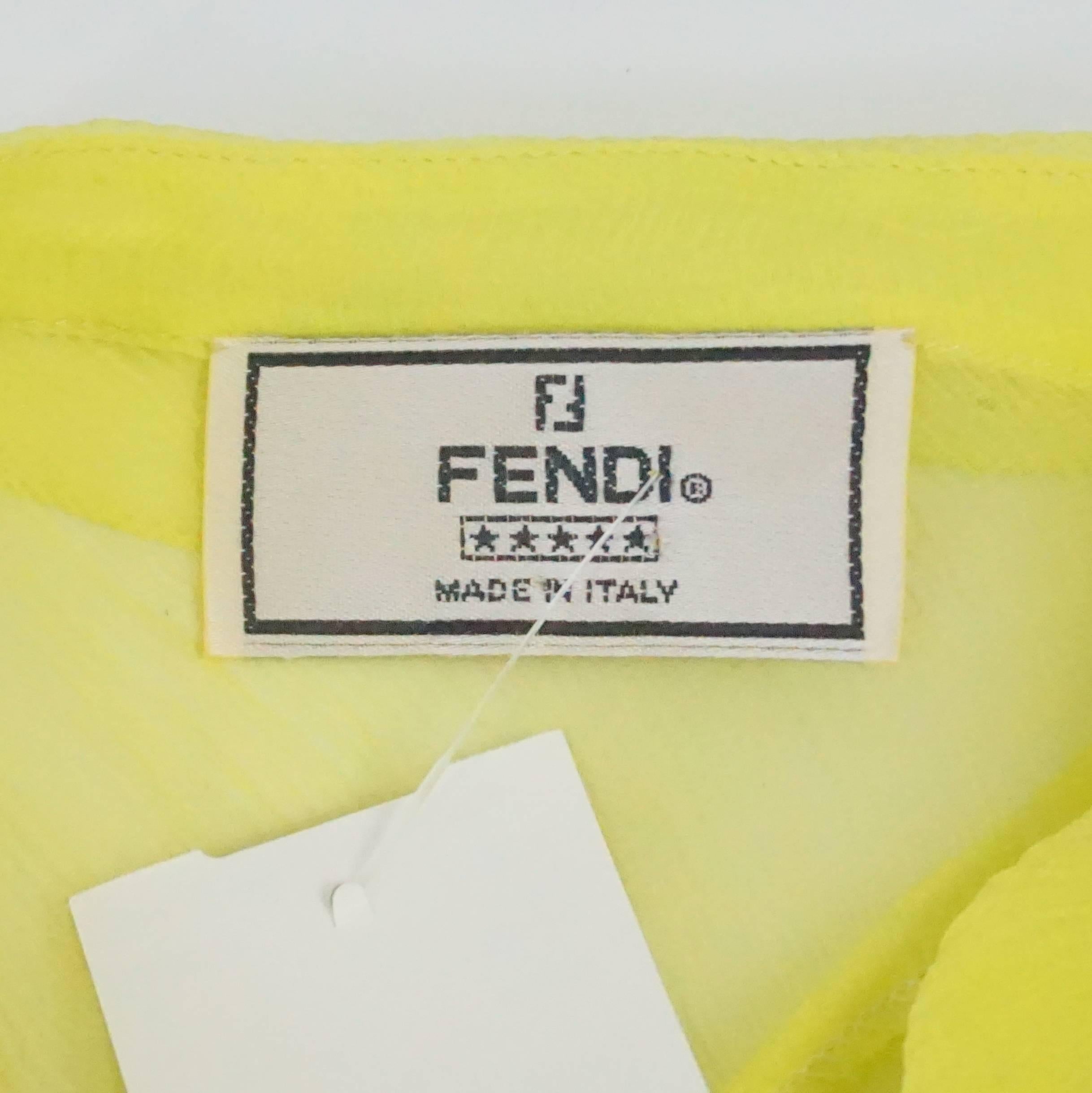 Fendi Yellow Silk Chiffon Short Sleeve Top with Ruffles - S 2