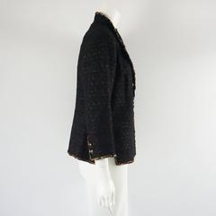 Chanel Black Wool Jacket with Amber Chain Trim, Size 42