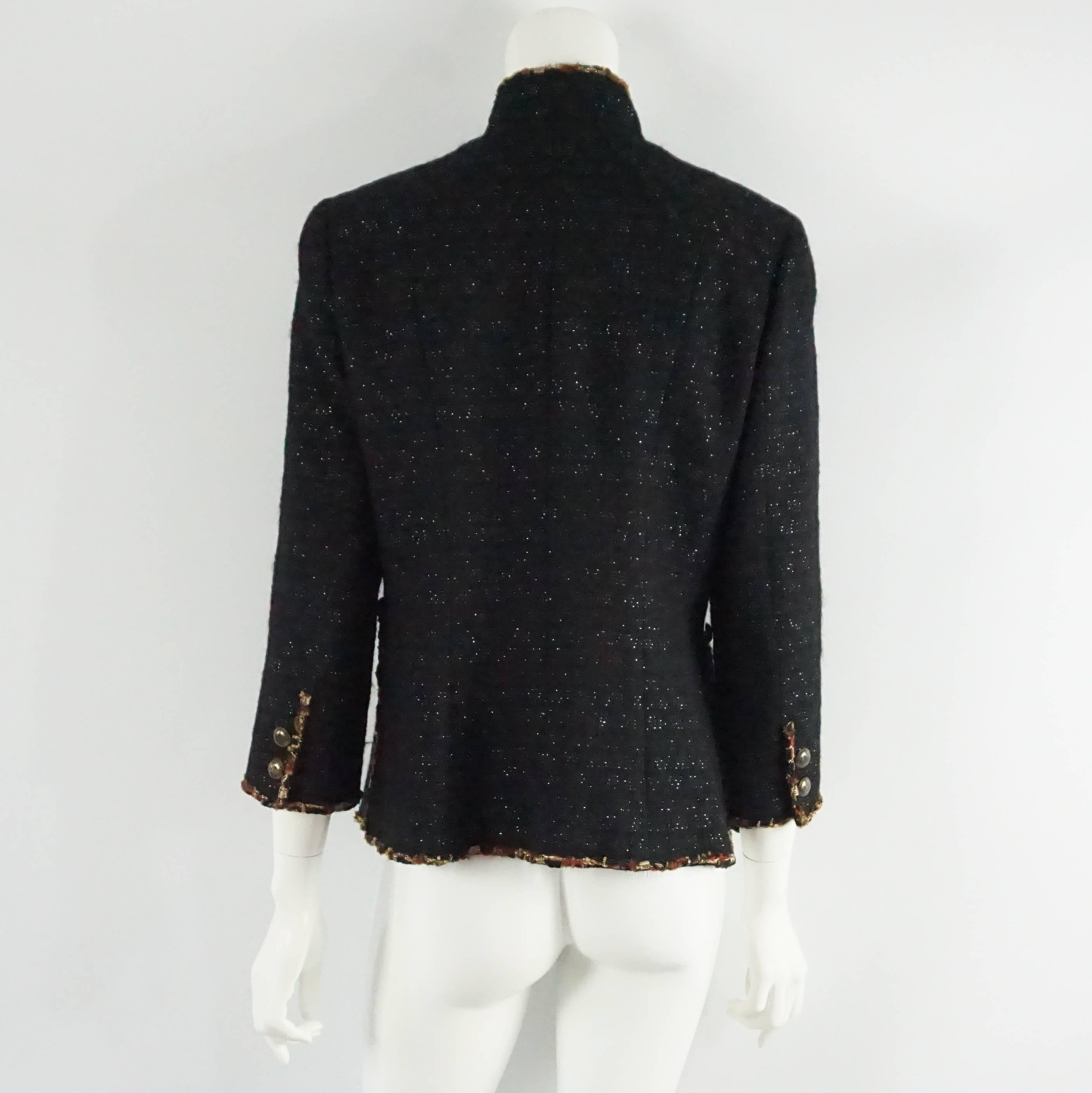 Chanel Black Wool Jacket with Amber Chain Trim, Size 42   In Excellent Condition In West Palm Beach, FL