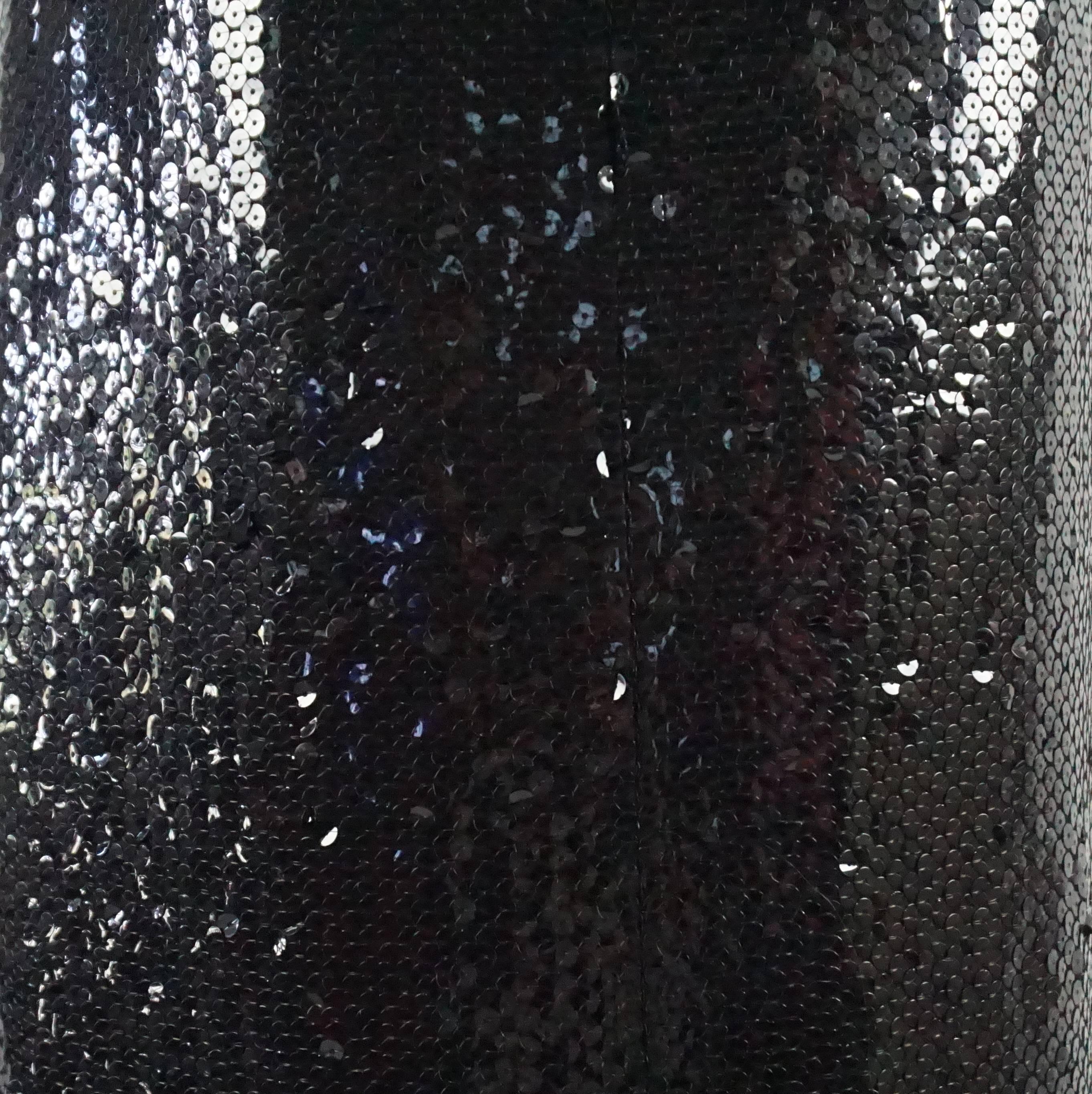 Bill Blass Black Sequin One Shoulder Gown with Beaded Fringe - M - 1970's 6