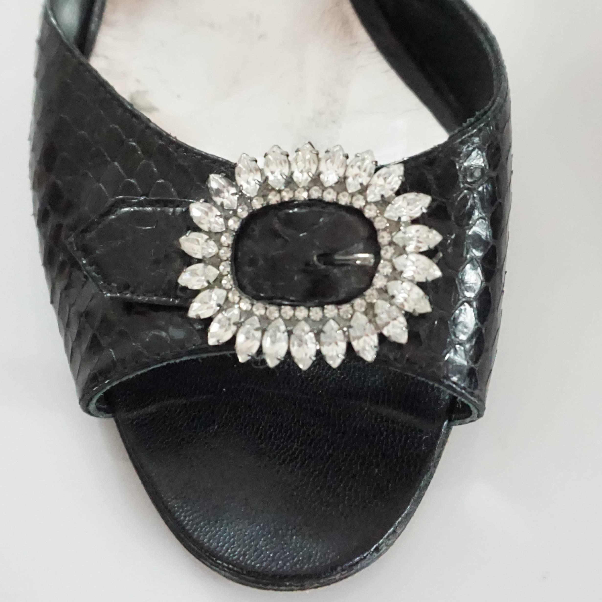 Women's Manolo Blahnik Black Snake D'Orsay Heels with Rhinestones - 41 For Sale