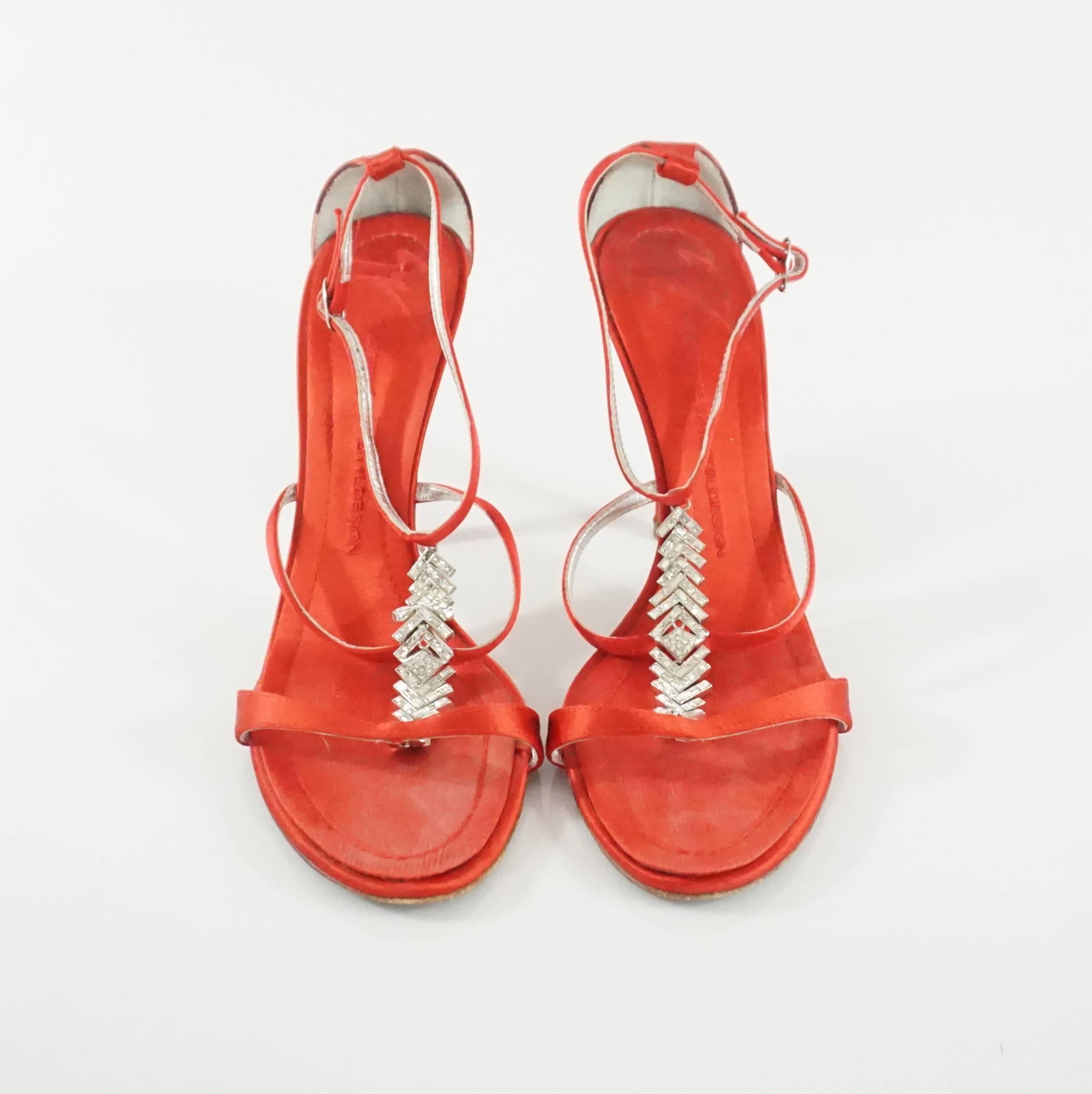 red sandals with rhinestones