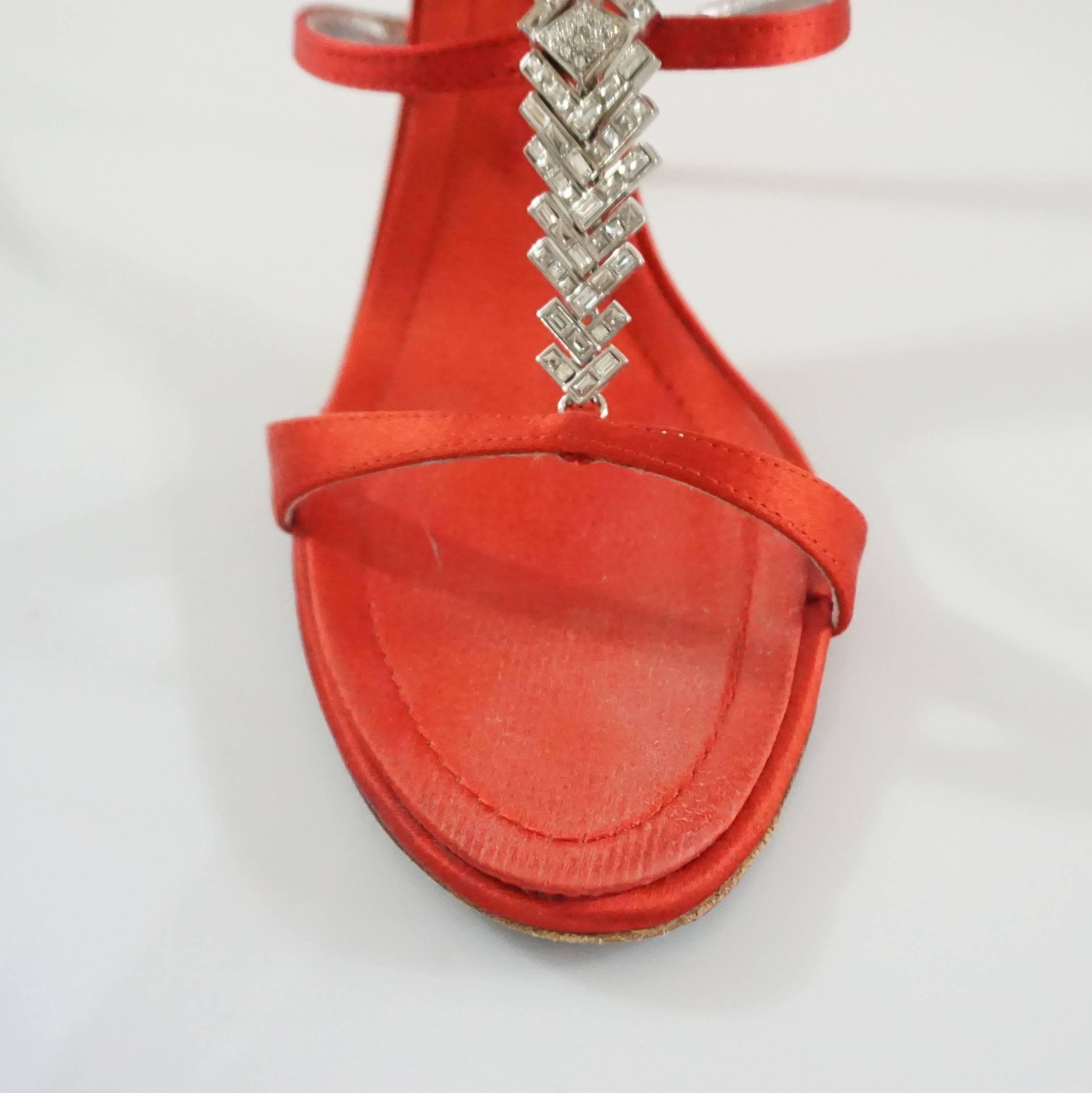 Women's Giuseppe Zanotti Red Satin Sandals with Rhinestones - 40