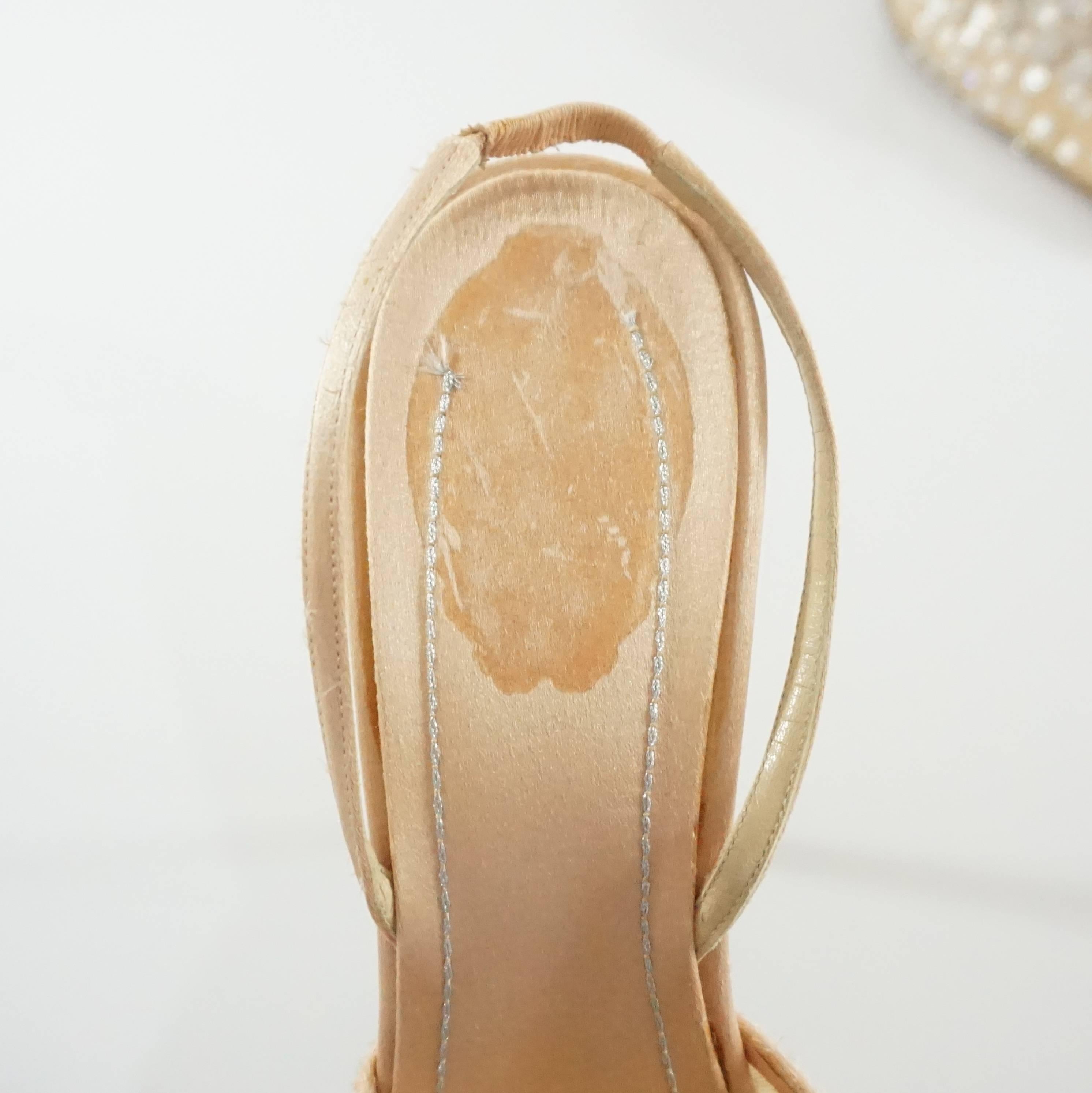 Beige Rene Caovilla Nude Mesh Rhinestone Heels - 41