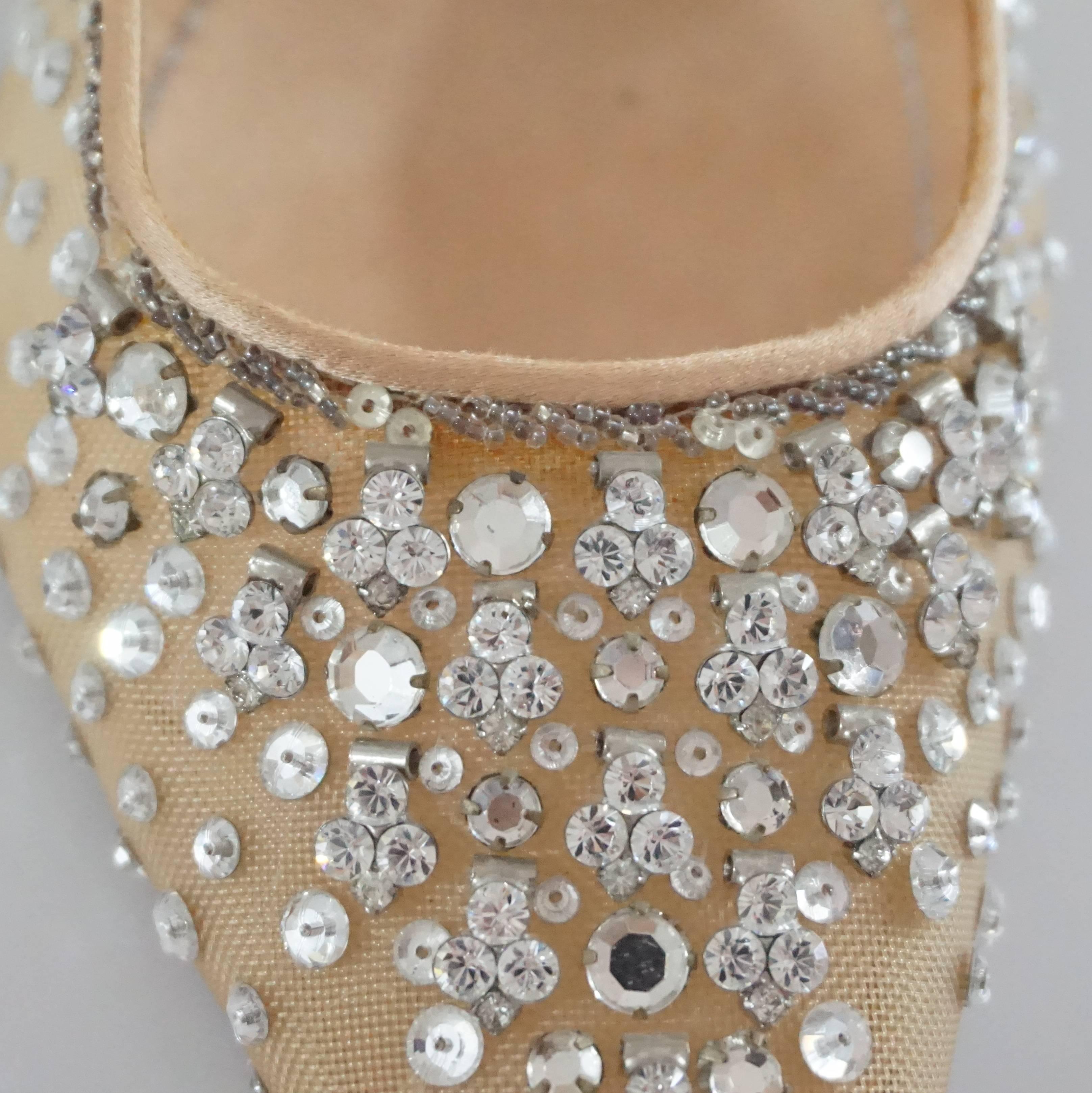 Rene Caovilla Nude Mesh Rhinestone Heels - 41 In Good Condition In West Palm Beach, FL