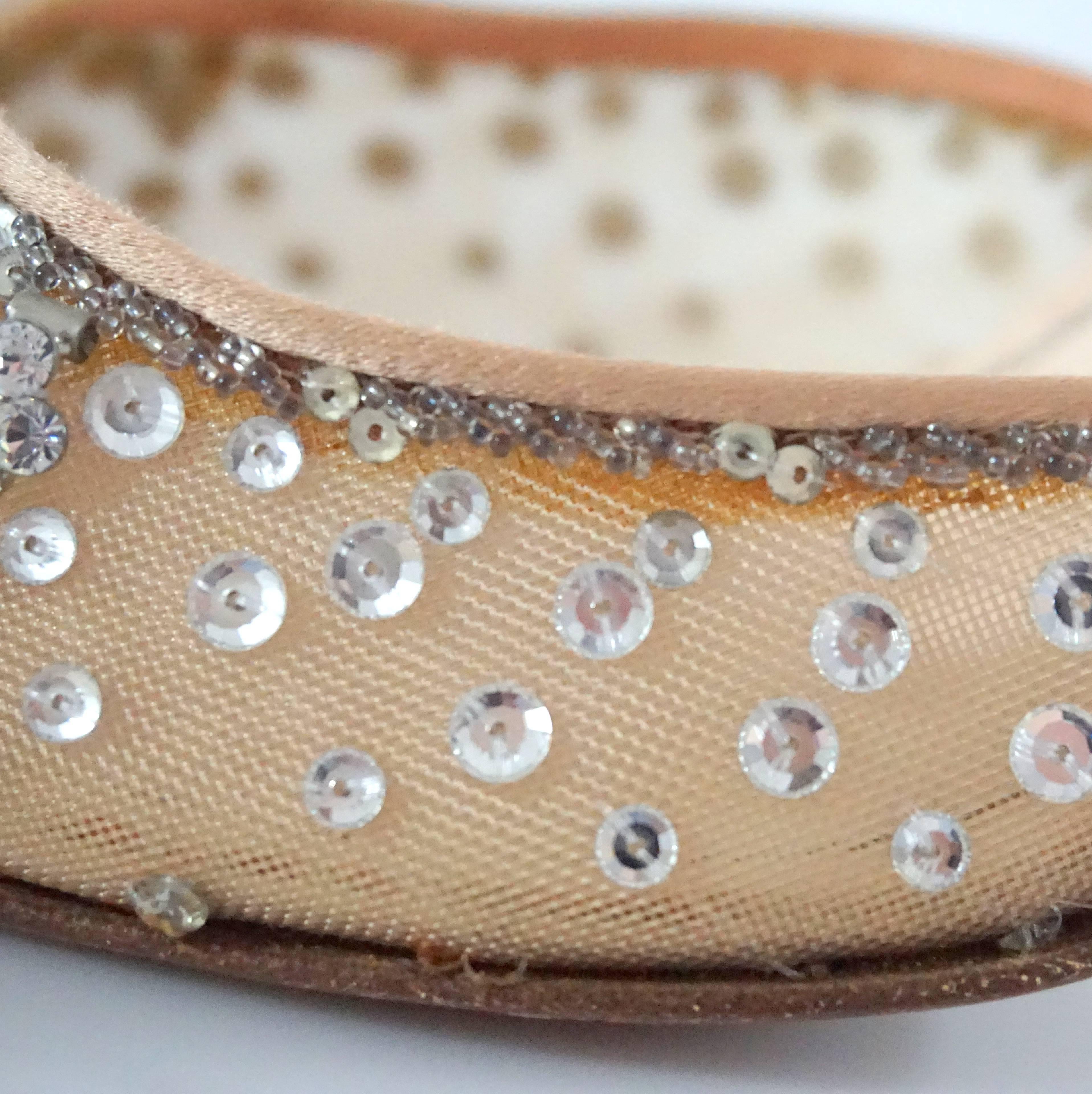 Women's Rene Caovilla Nude Mesh Rhinestone Heels - 41