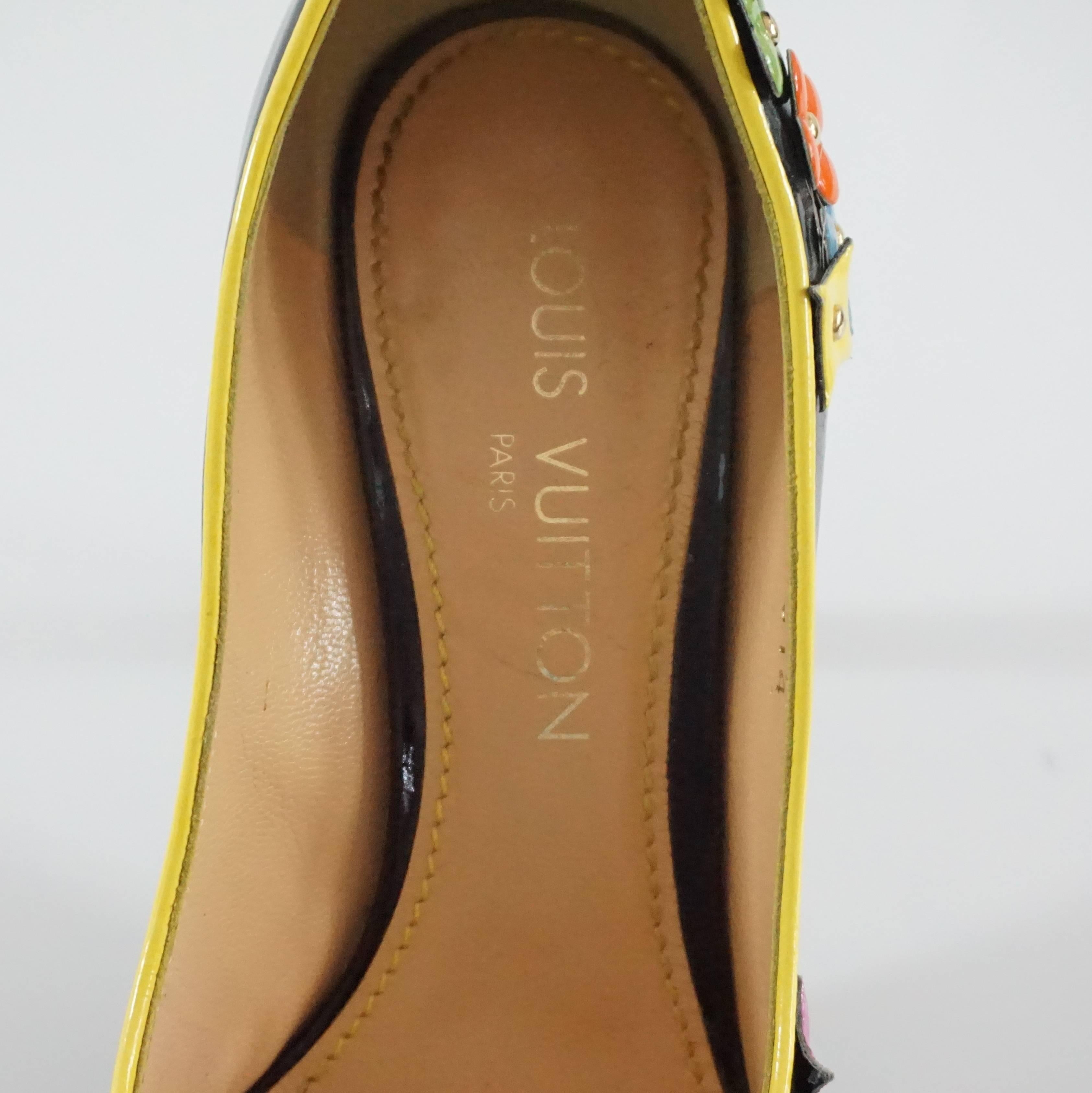 Louis Vuitton Black Patent Pumps with Multi Flowers - 36 1