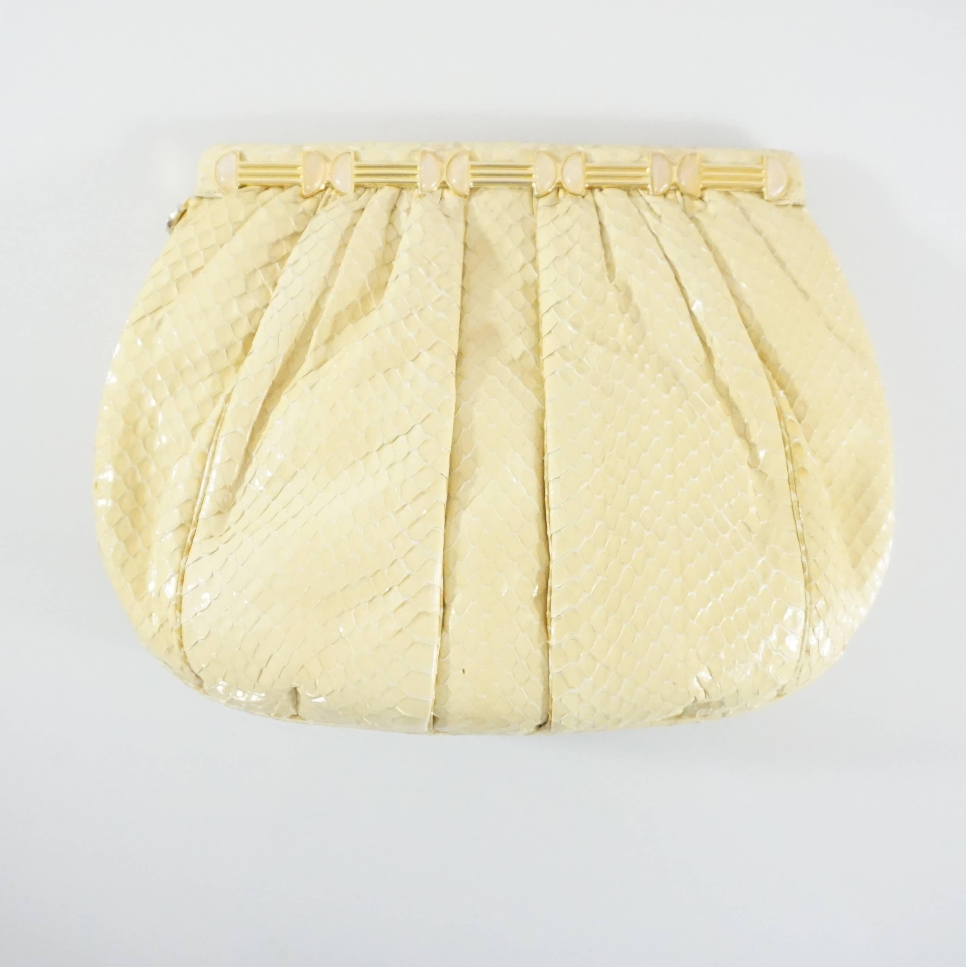 Beige Judith Leiber Cream Snake Stone Evening Bag 