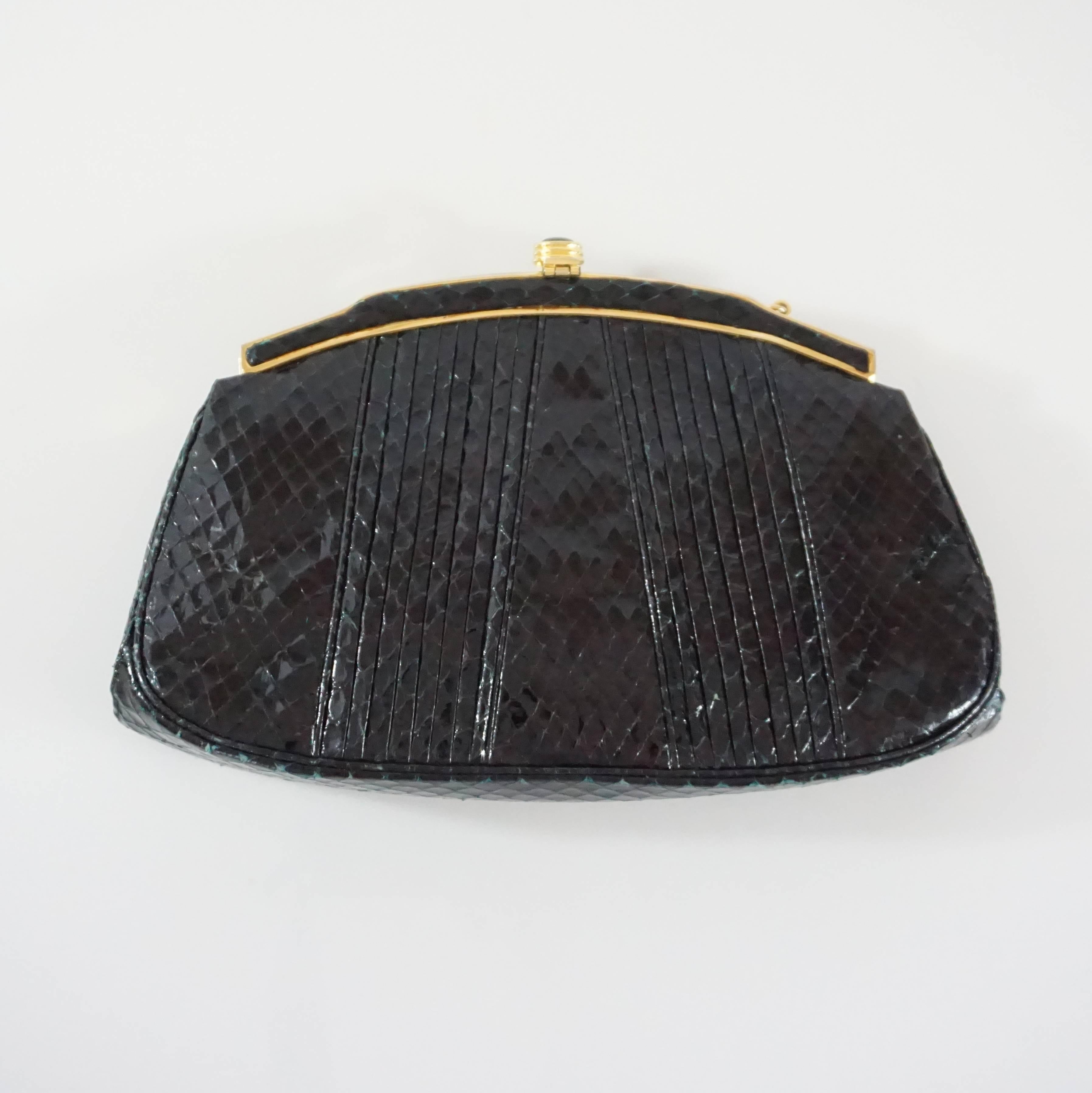 Judith Leiber Black Snake Frame Evening Bag  In Excellent Condition In West Palm Beach, FL