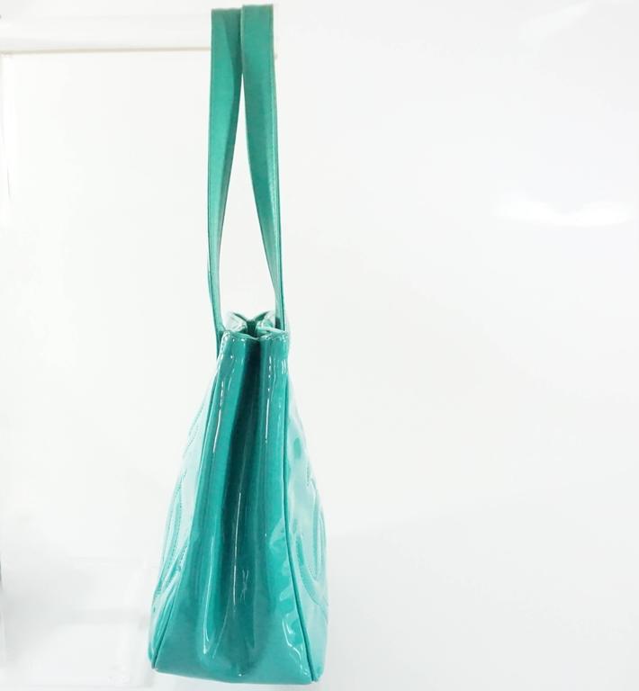 Chanel Teal Patent Mini Tote with CC Logo - 2004-2005 at 1stDibs