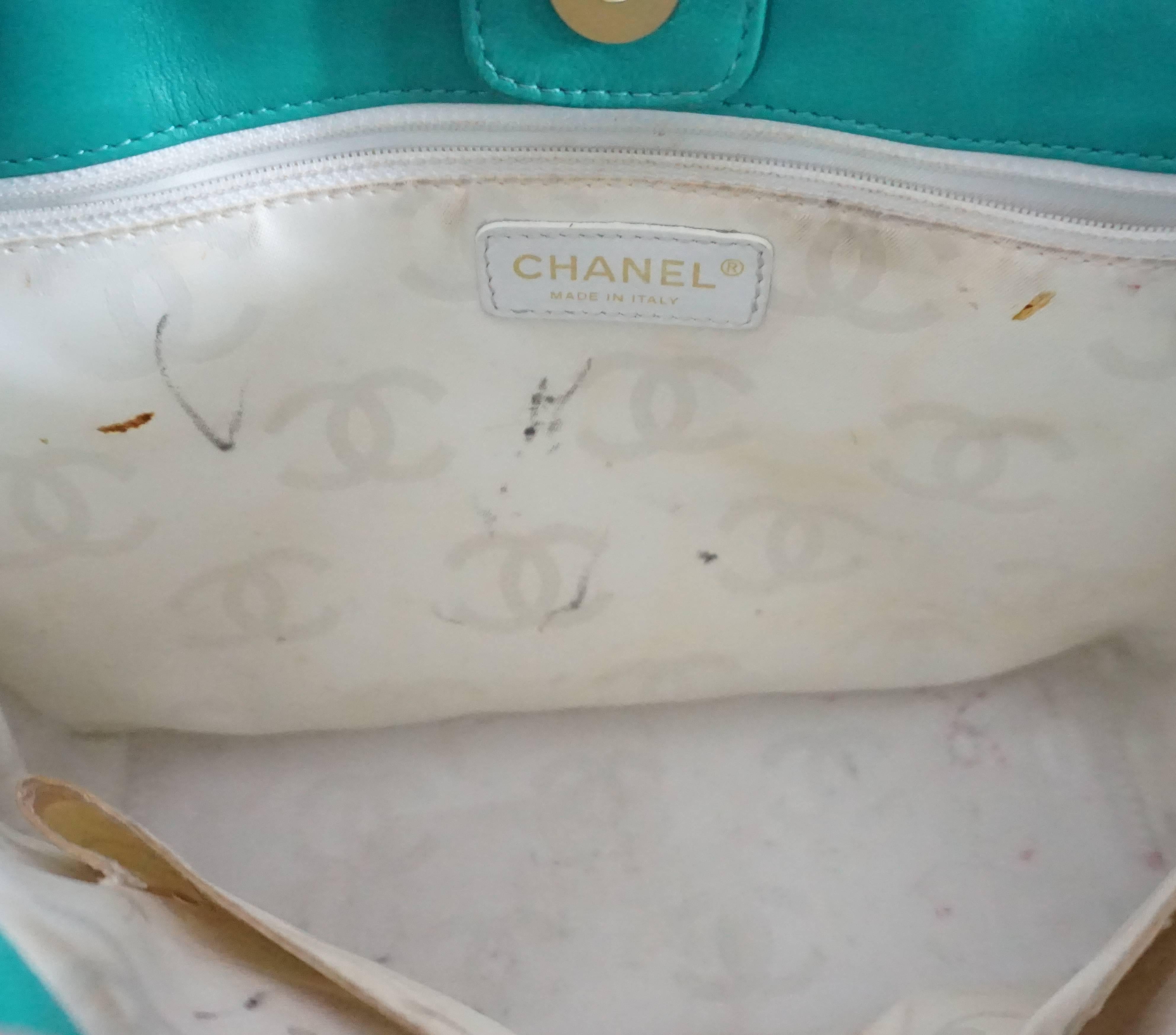 Chanel Teal Patent Mini Tote with CC Logo - 2004-2005 3