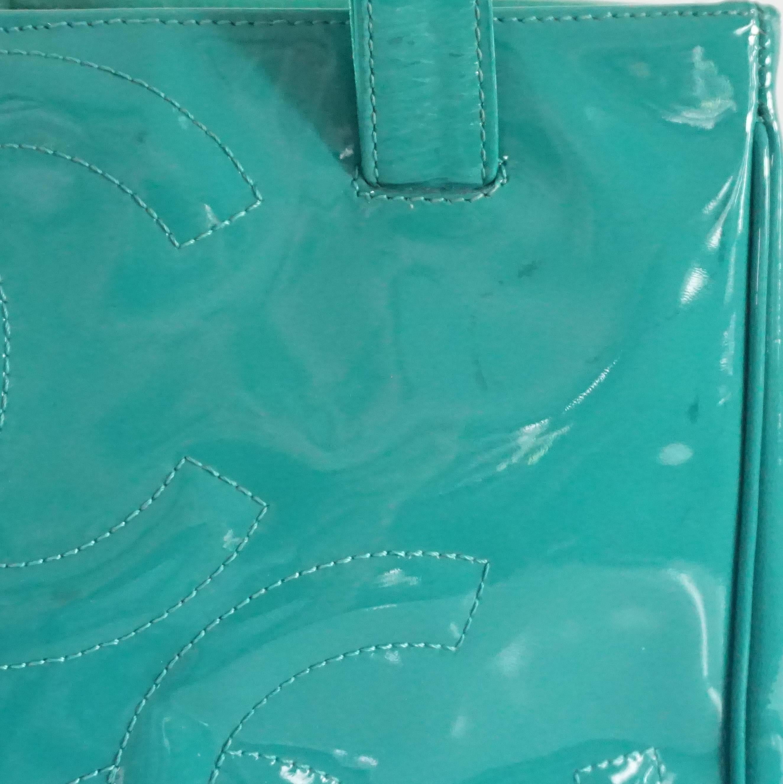 Chanel Teal Patent Mini Tote with CC Logo - 2004-2005 5