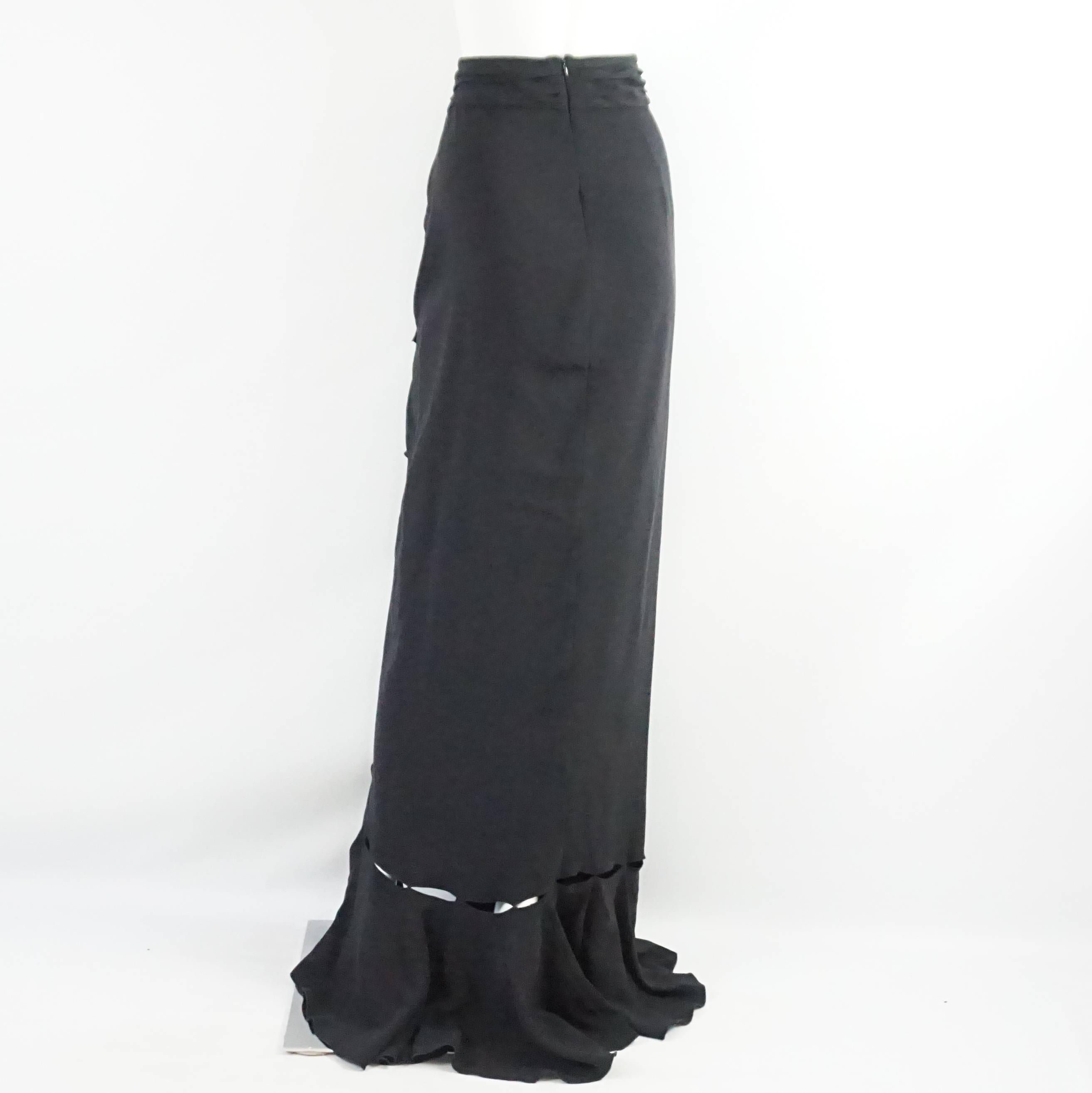 Naeem Khan Black Silk Long Ruffle Skirt with Cutouts - 12 In Excellent Condition In West Palm Beach, FL