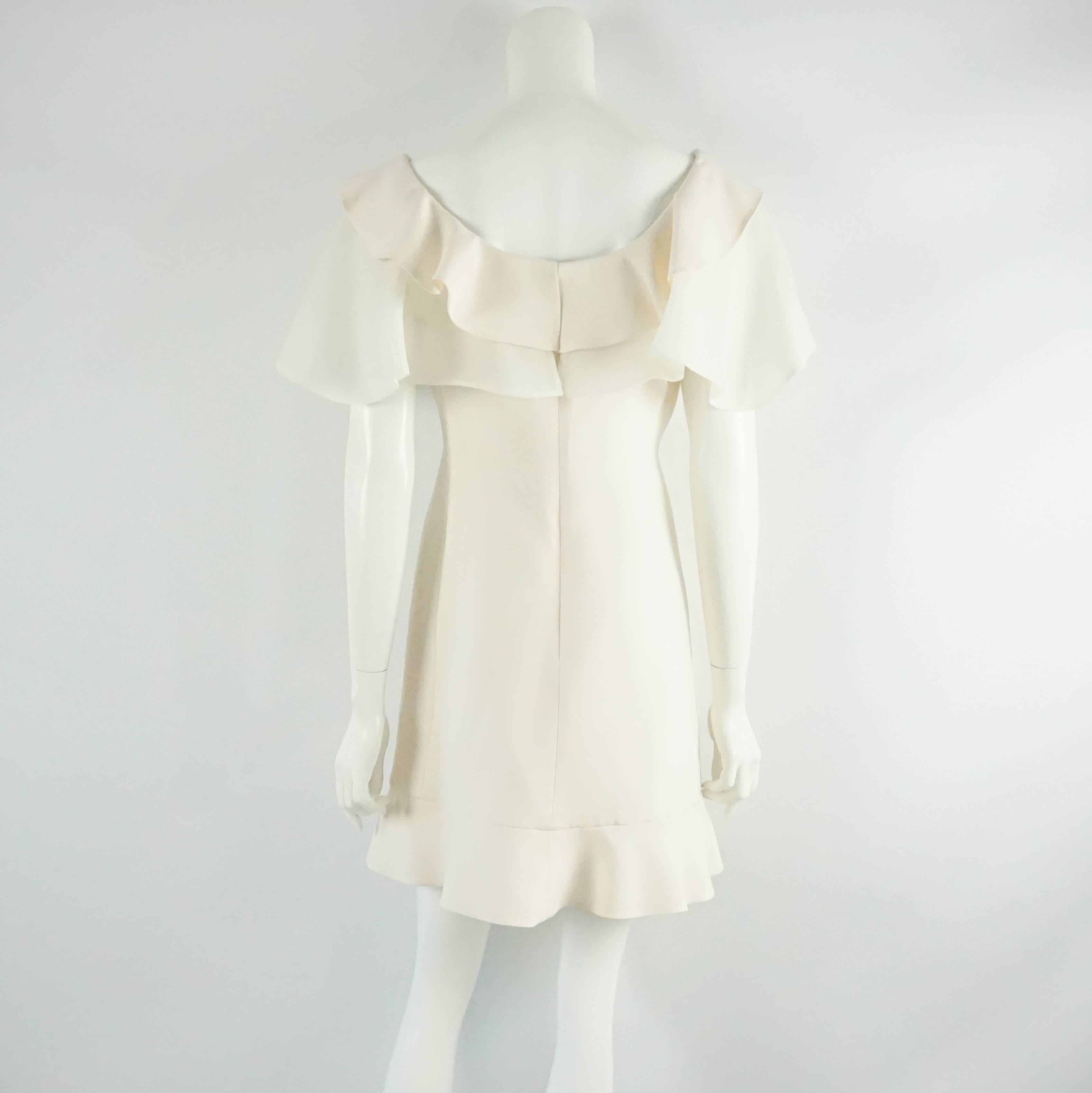 Beige Valentino Ivory Wool Ruffle Dress with Pockets - 6