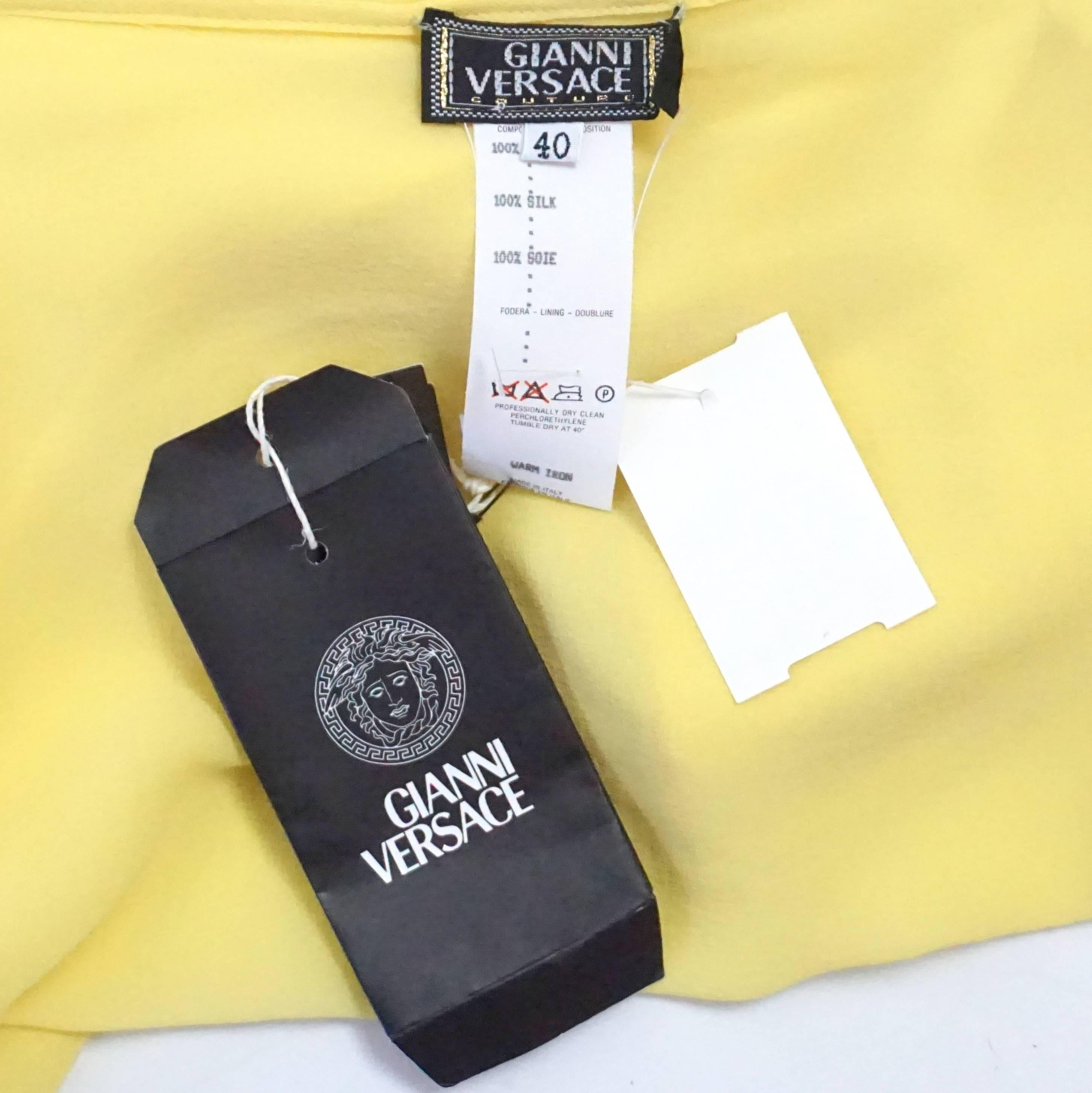 Versace Yellow Silk Blouse with Lace Tank Top - 40 - 1990's  In Good Condition In West Palm Beach, FL