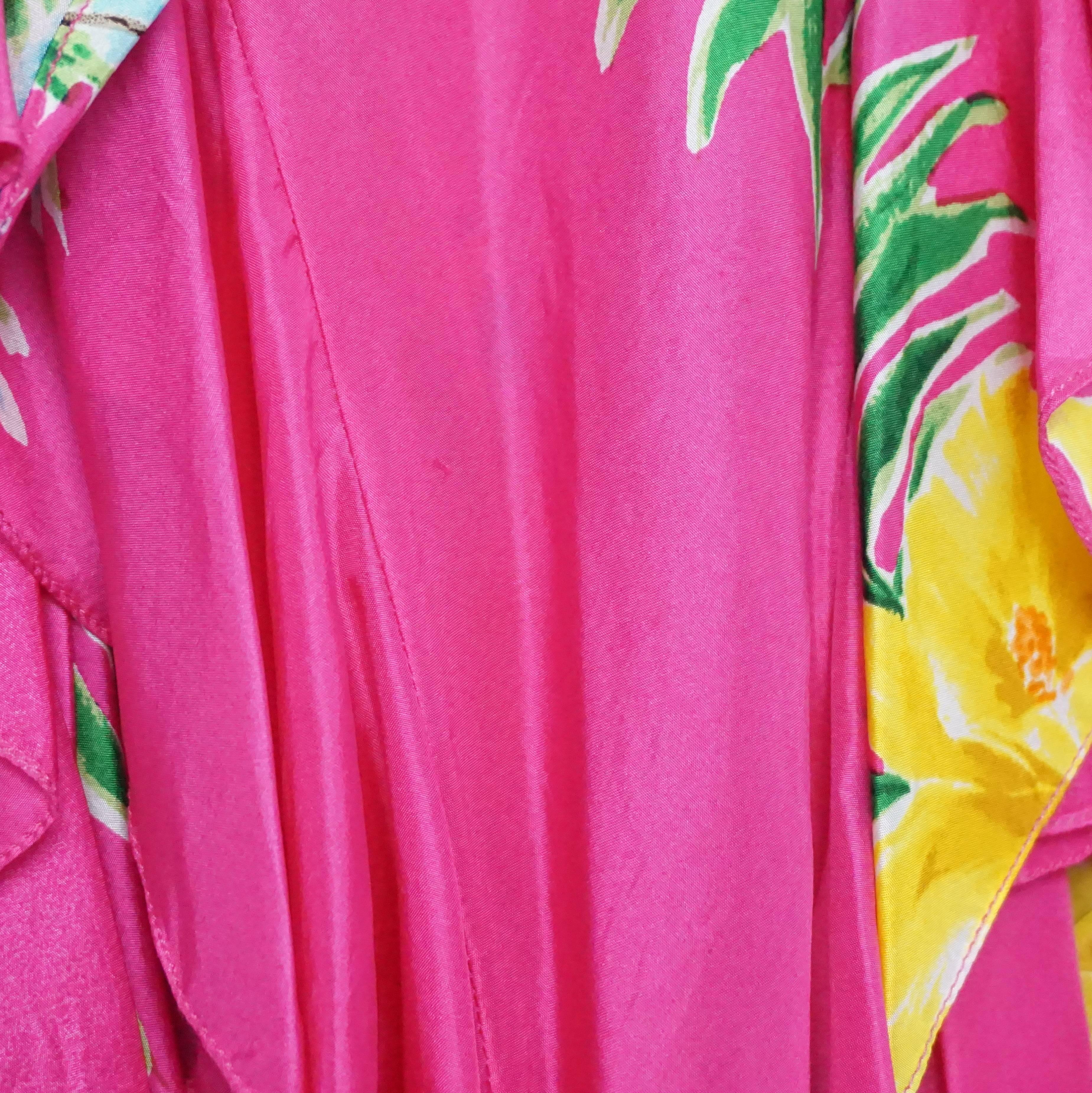 Women's Ralph Lauren Pink Tropical Print Ruffle Dress - 4 For Sale