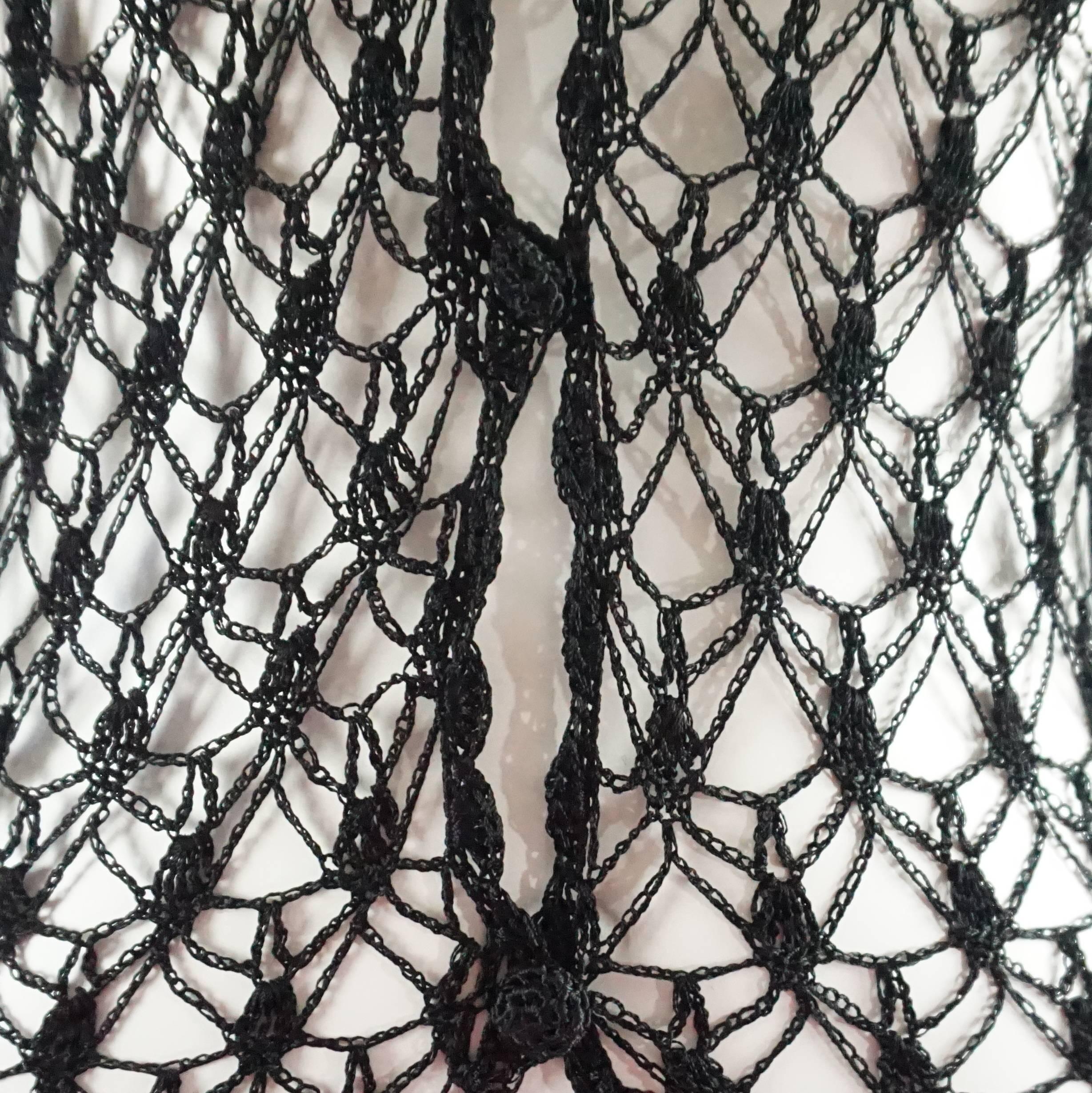 Women's Dolce & Gabbana Black Crochet Sweater with Fringe - S - 1990's