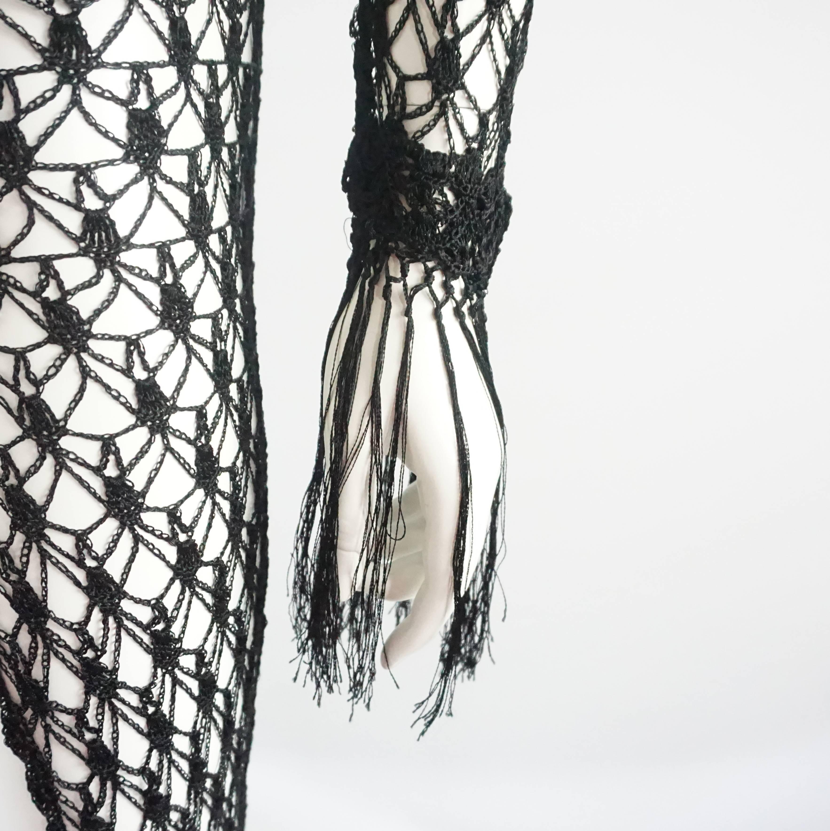Dolce & Gabbana Black Crochet Sweater with Fringe - S - 1990's 1