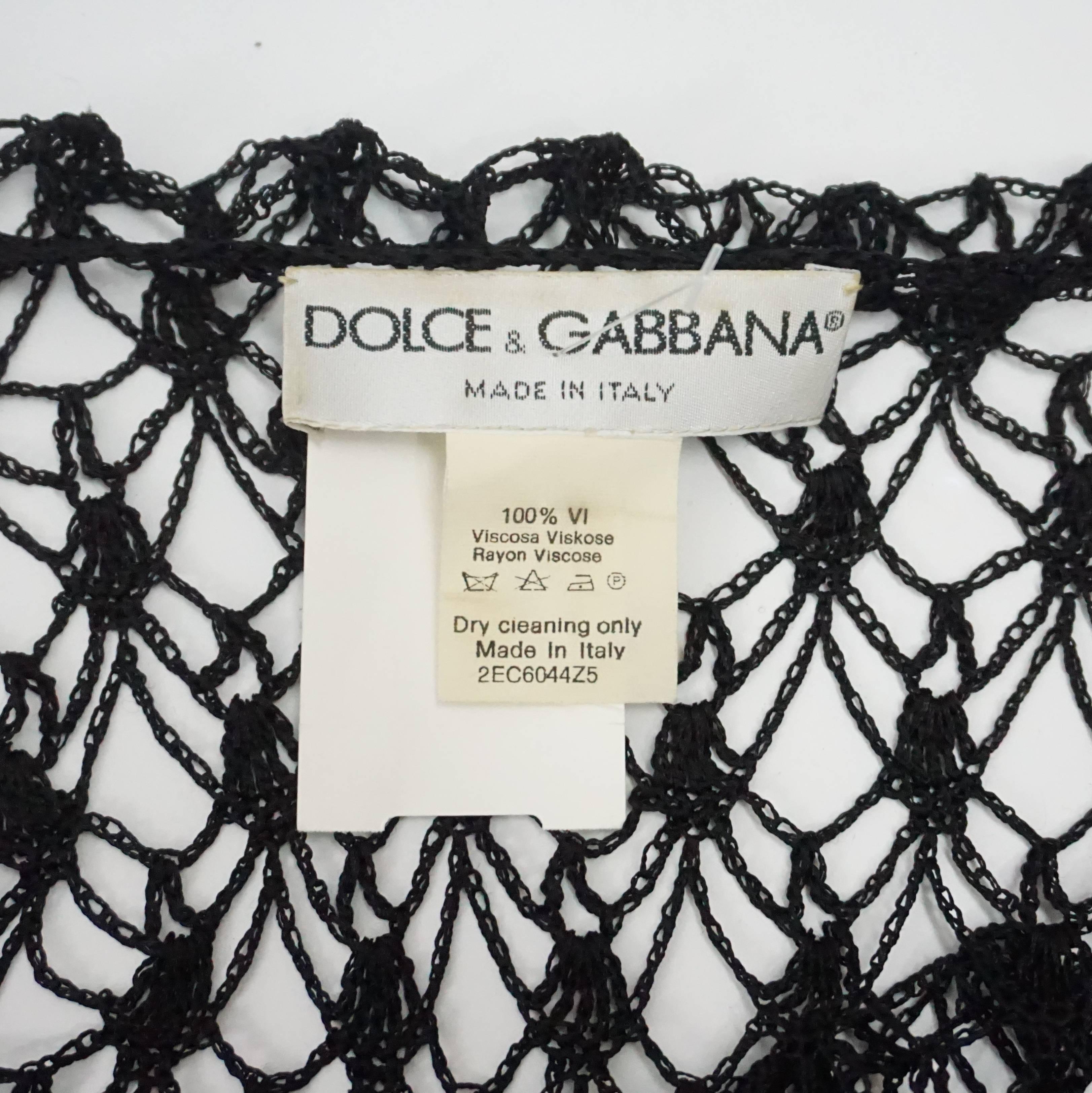 Dolce & Gabbana Black Crochet Sweater with Fringe - S - 1990's  2