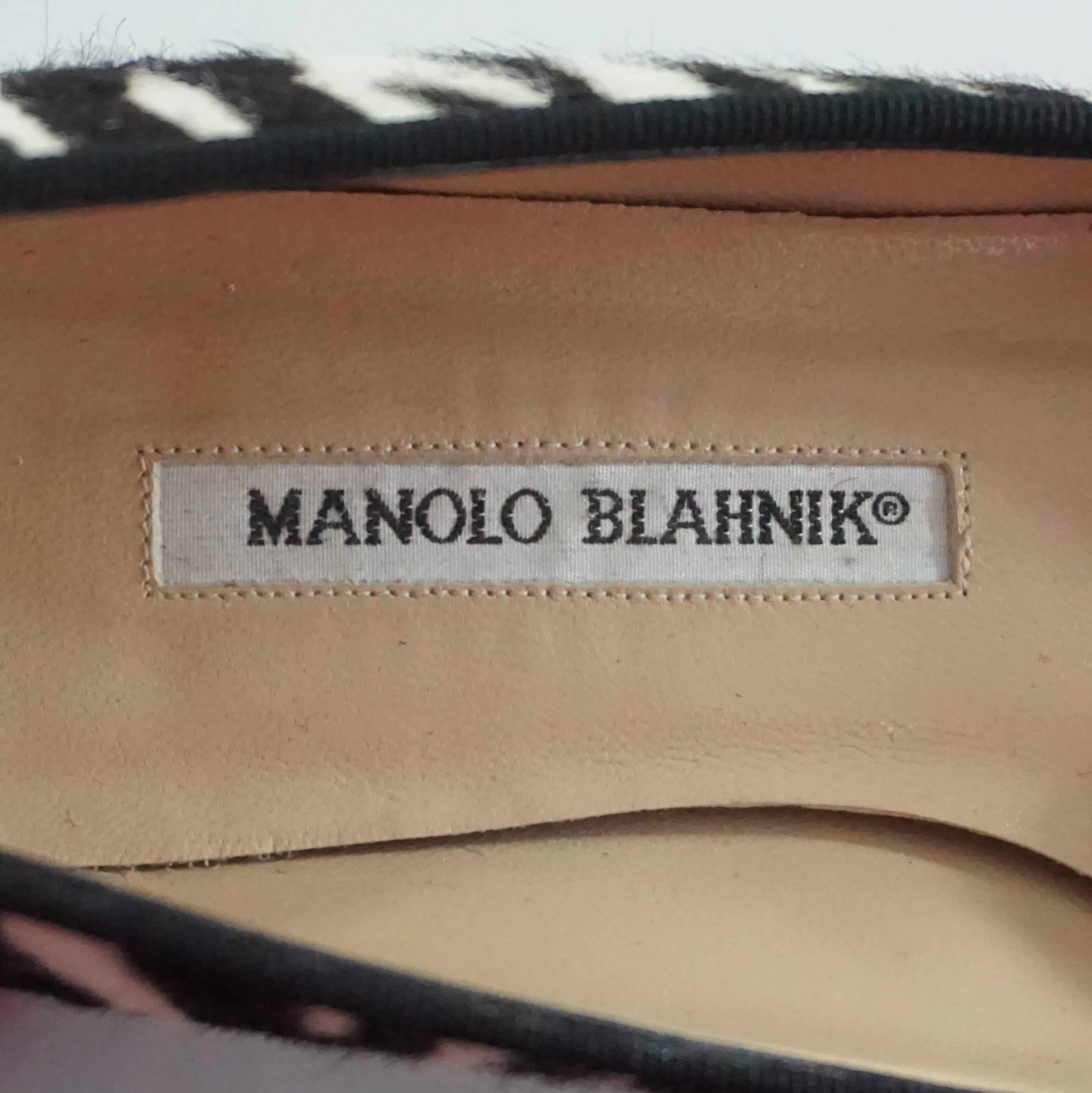 Manolo Blahnik Black & White Pony Hair Flats – 36 2