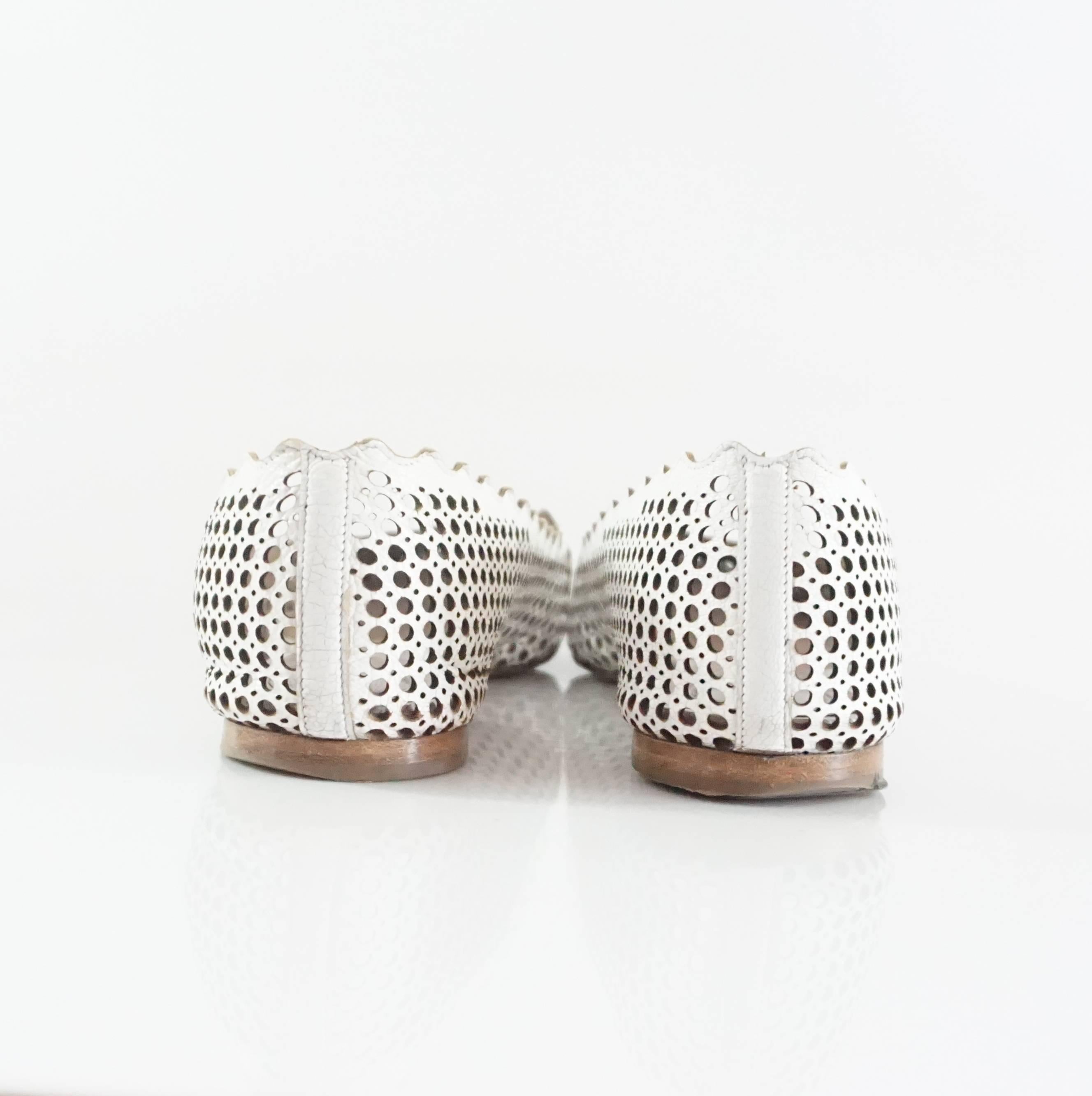 Women's Chloe White Perforated Leather Ballet Flats – 39